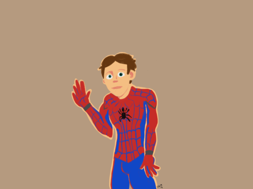 Peter Parker waves.