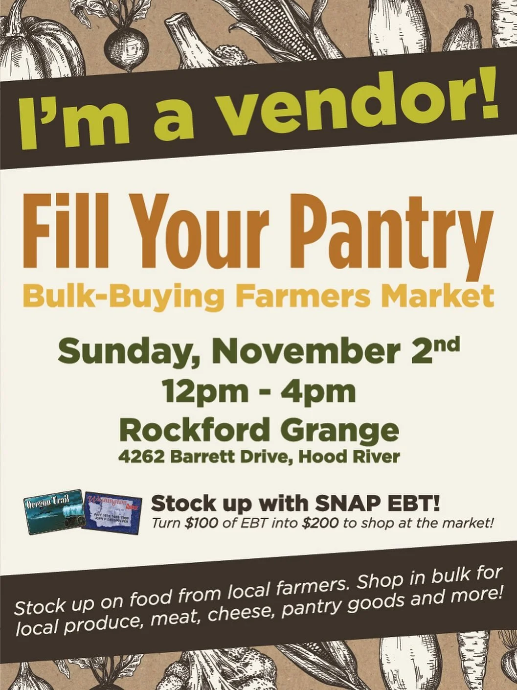 Save the date to stock up on local goodness for winter!! 
⁣
@gorgegrown @rockfordcommunitygrange501 
⁣
#shoplocal #locallove #stockup #bulkbuying #gorgegrown #hoodriver #whitesalmonwa #columbiarivergorge #drinkdiscoverthrive #goodmedicinetea