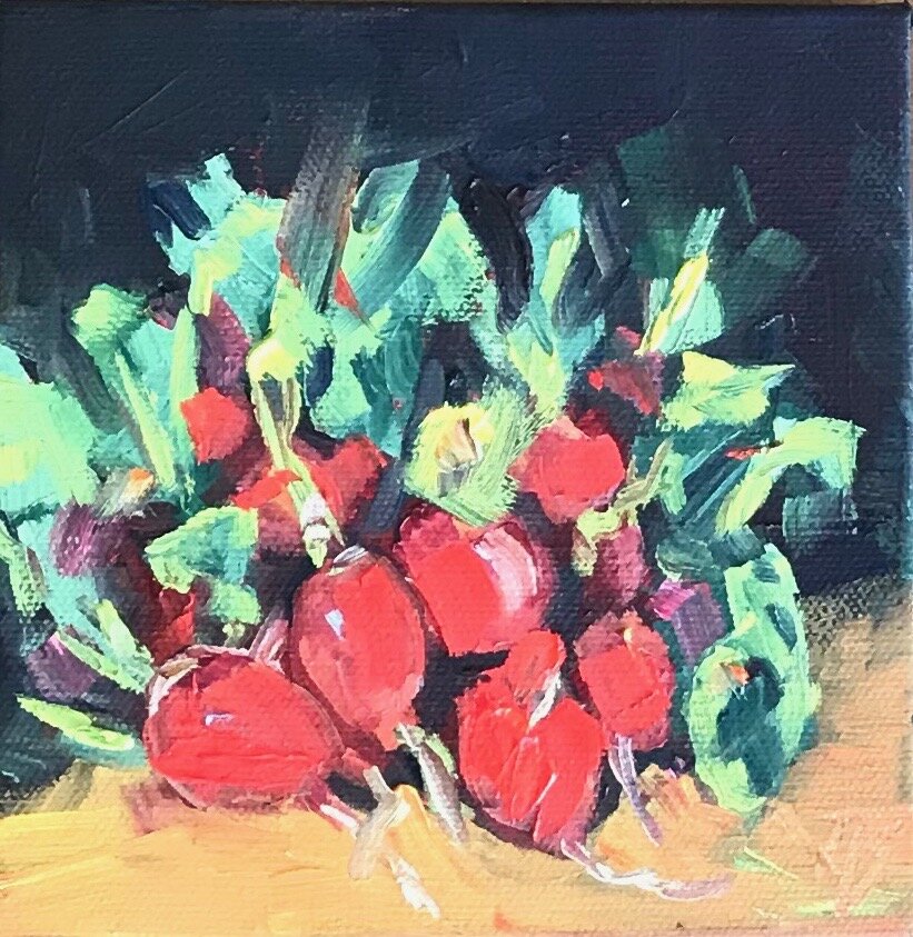 Radishes Oil on Canvas 6 x 6