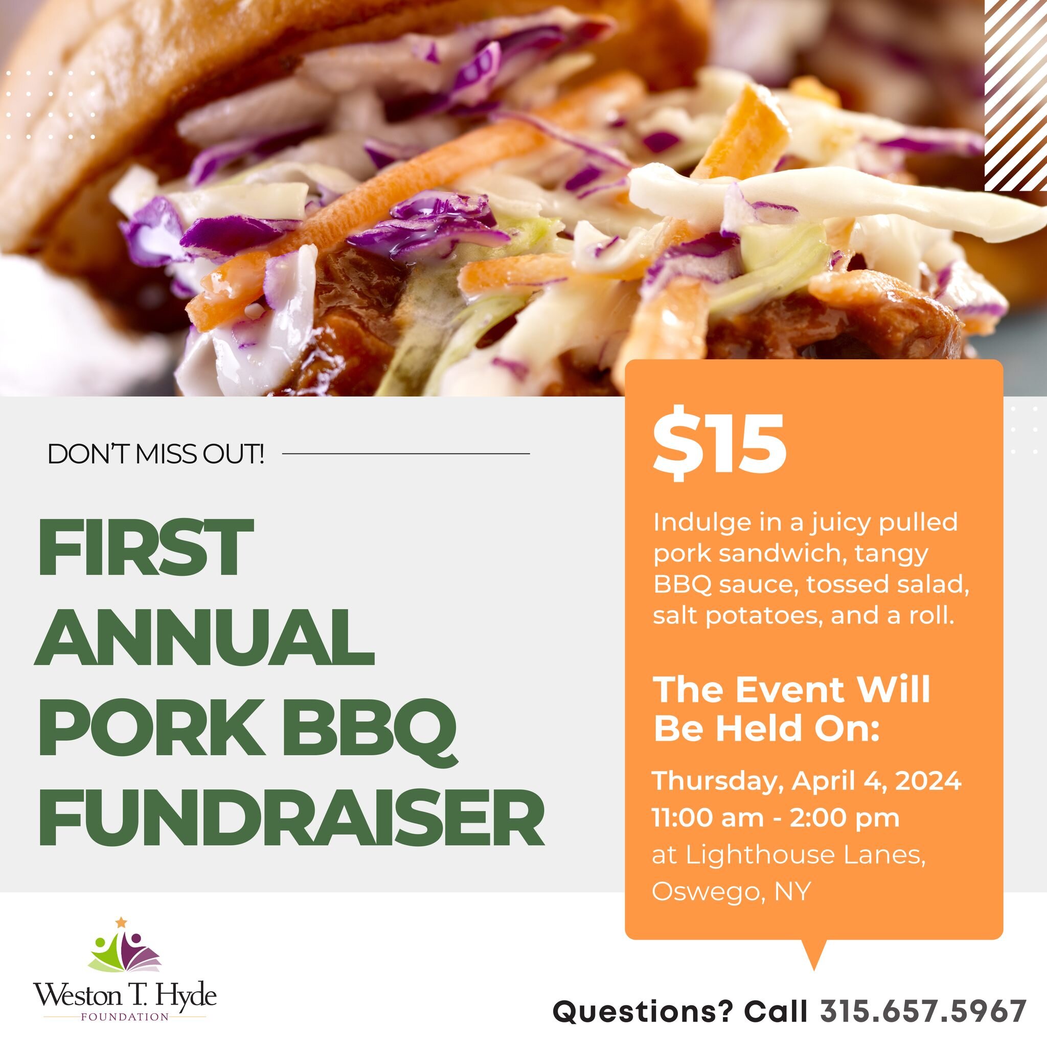 Don&rsquo;t miss out! Join us at our First Annual Pork BBQ Fundraiser, happening April 4 at 11AM- 2PM. All proceeds are in support of WTH Foundation. 📚🥓🌟

Purchase your tickets at eventbrite.com/e/852485706697

#OswegoNY #BBQforACause #SupportingS