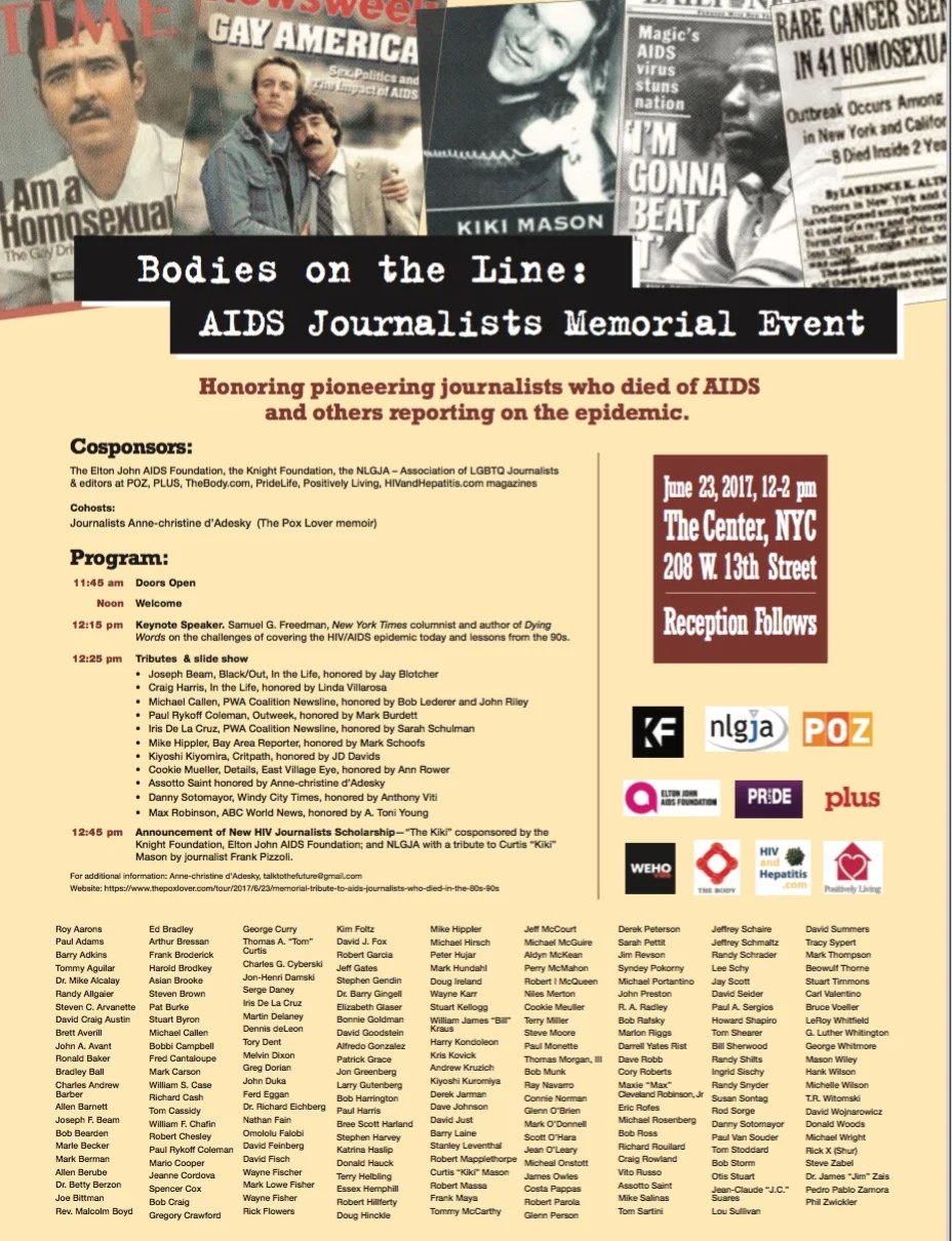 Poster from the Bodies on the Line Memorial Event announcing The Kiki Scholarship, June 23, 2017.