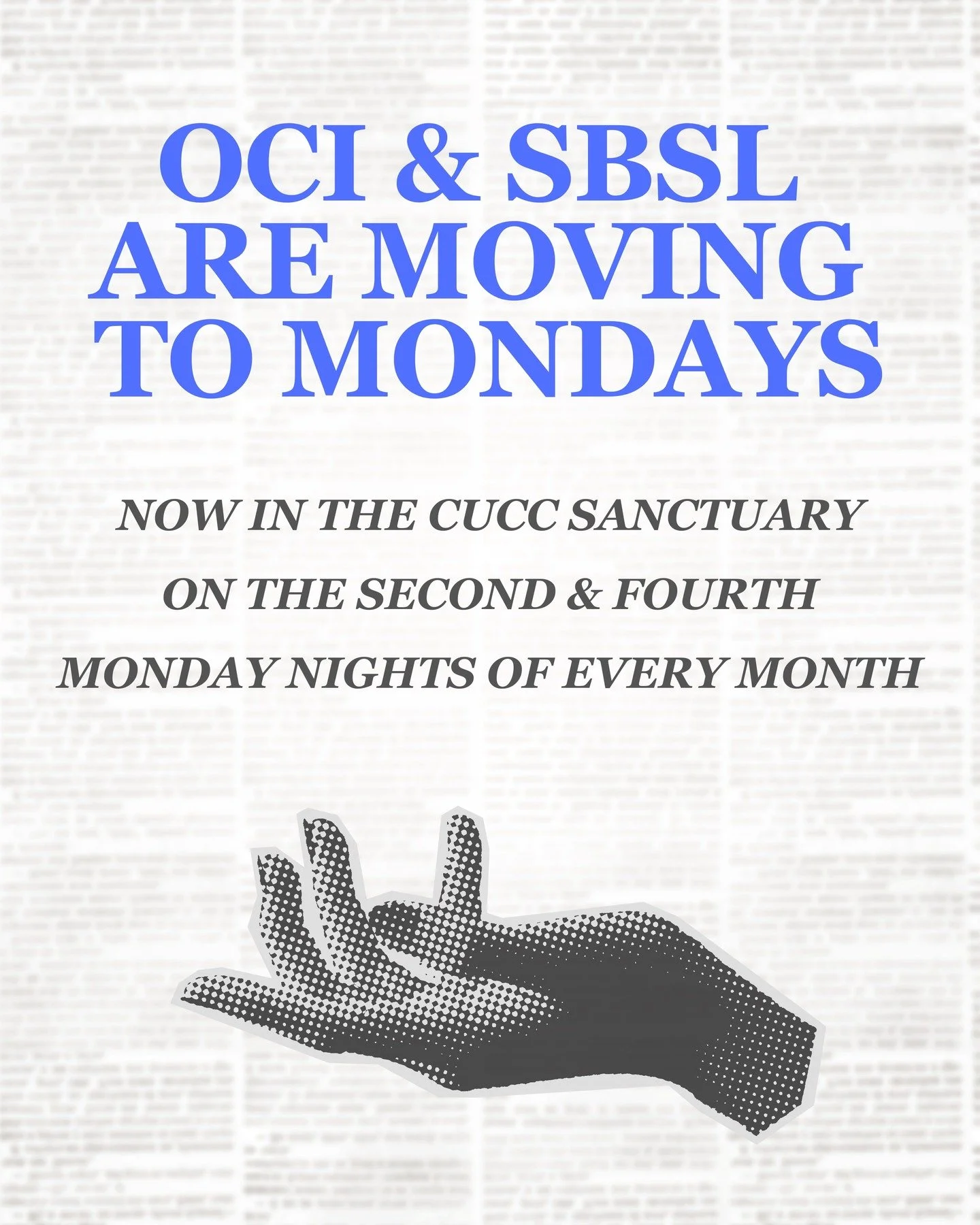 Due to a change in availability at the Campbell United Church of Christ, starting in September, @orchardcityindivisible &amp; @swingleftsb will be moving to Monday nights. We will still be meeting from 6:30 - 8:30 PM on the second and fourth (Monday,
