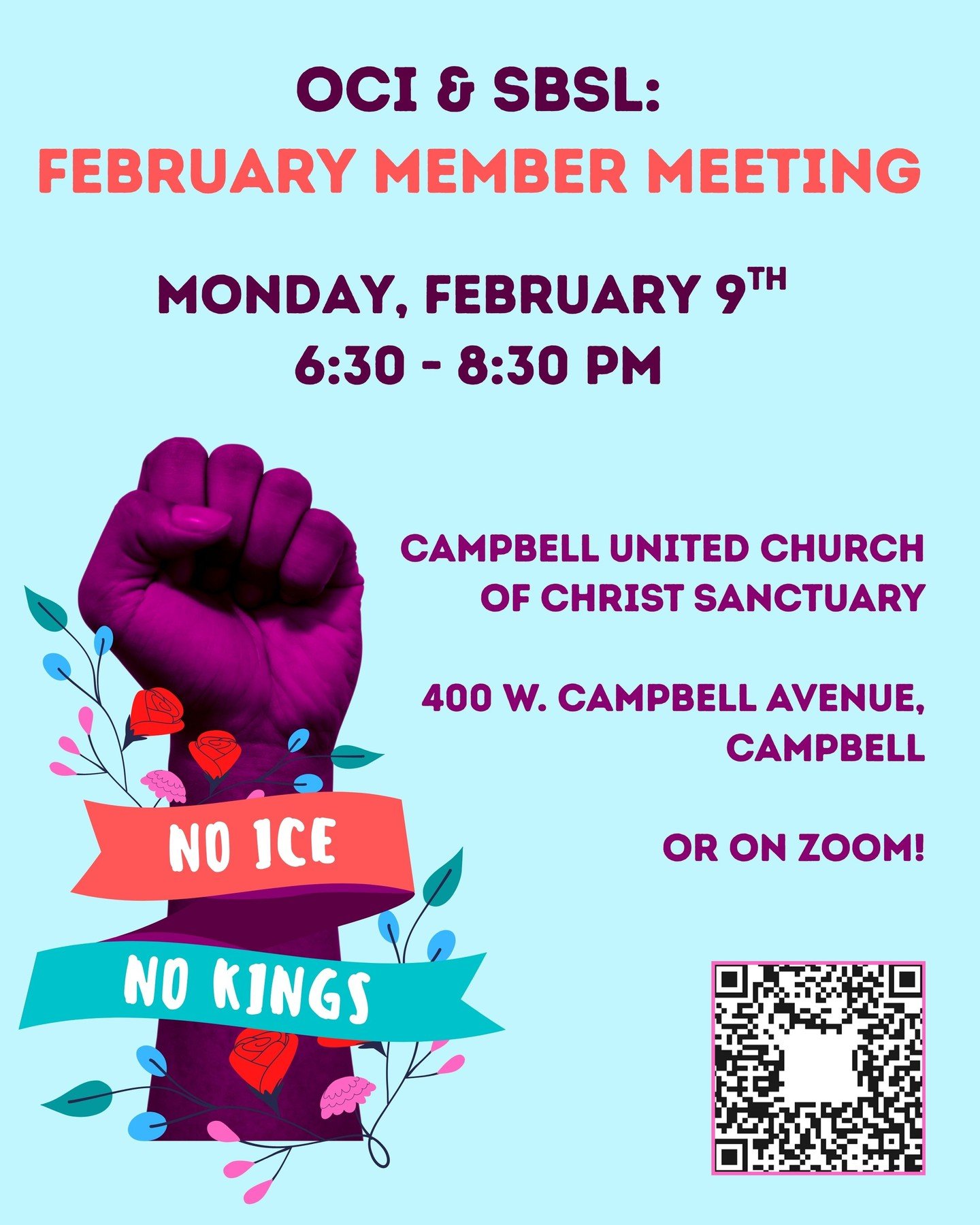 Join OCI &amp; SBSL for our Monthly Member Meeting on Monday, February 9th at 6:30 PM &ndash; an evening of community, celebration, and action. Postcarding will be available as always. We will be assembling whistle and/or know your rights packs for o