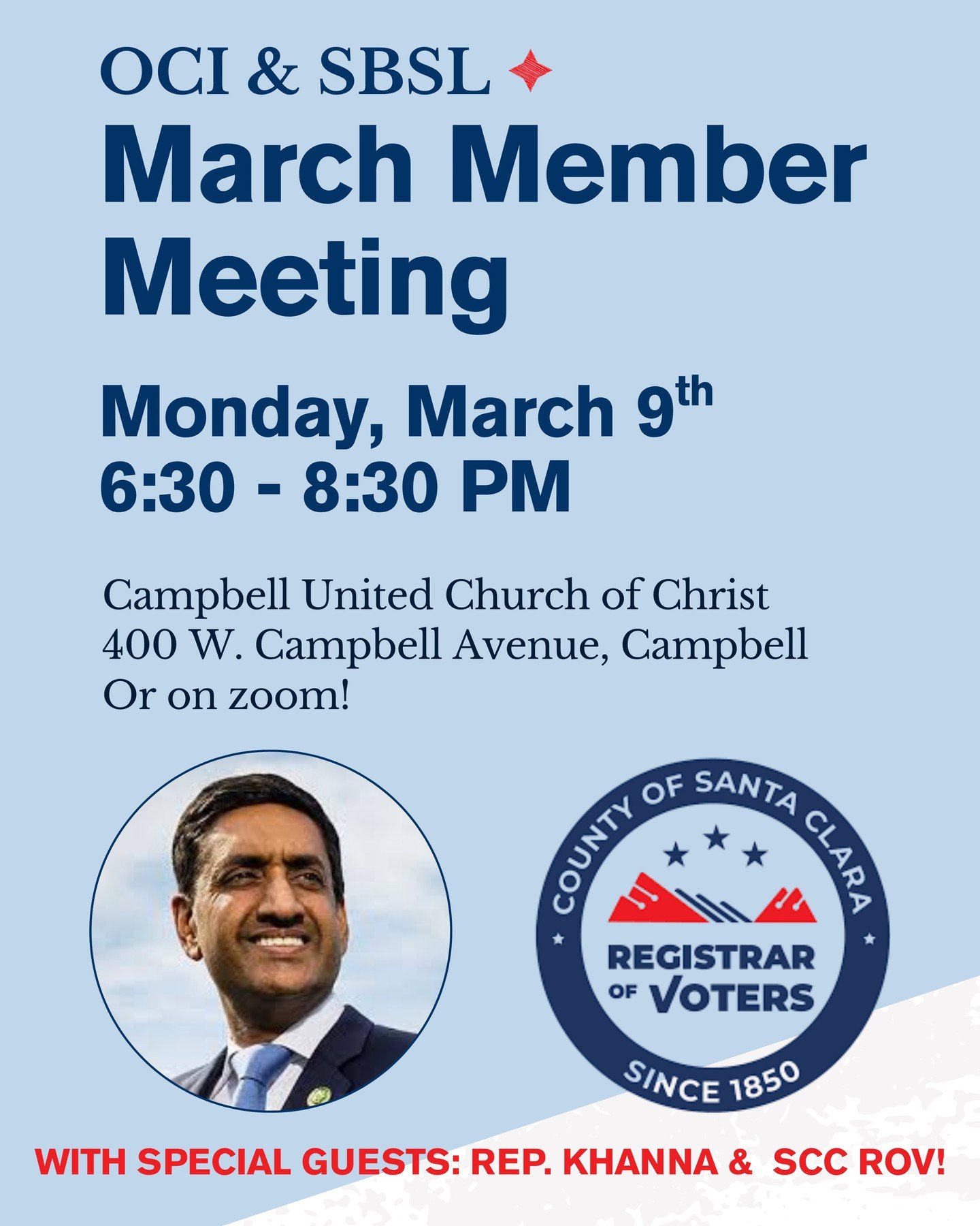 @orchardcityindivisible and @swingleftsb are pleased to announce a last minute add to our Monday program: @reprokhanna. please rsvp at the link in our bio!