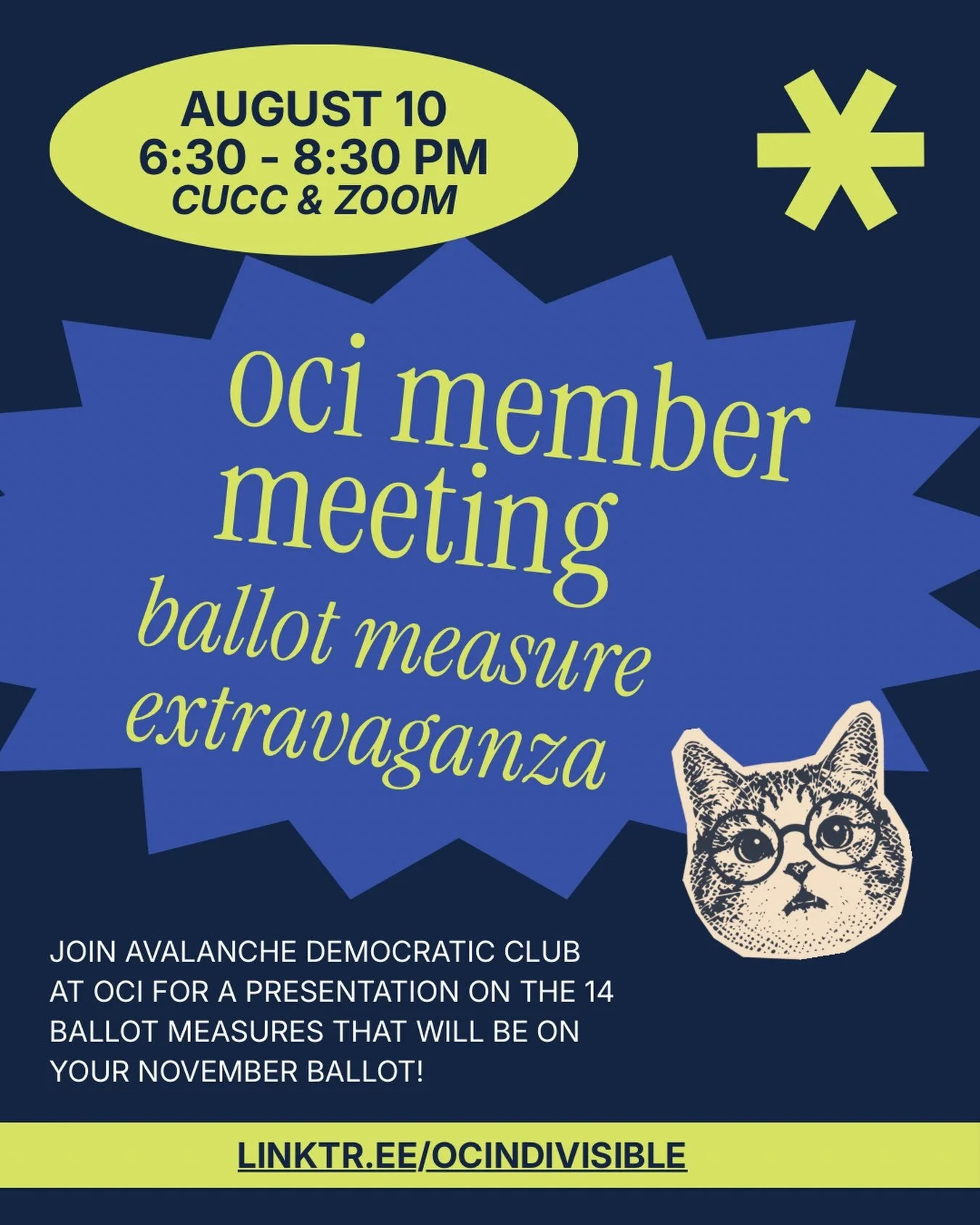 did you know that your november ballot will have FOURTEEN ballot measures? no need to be overwhelmed! join @orchardcityindivisible @southbayswingleft and avalanche democratic club for our next member meeting on monday, august 10 for a comprehensive p