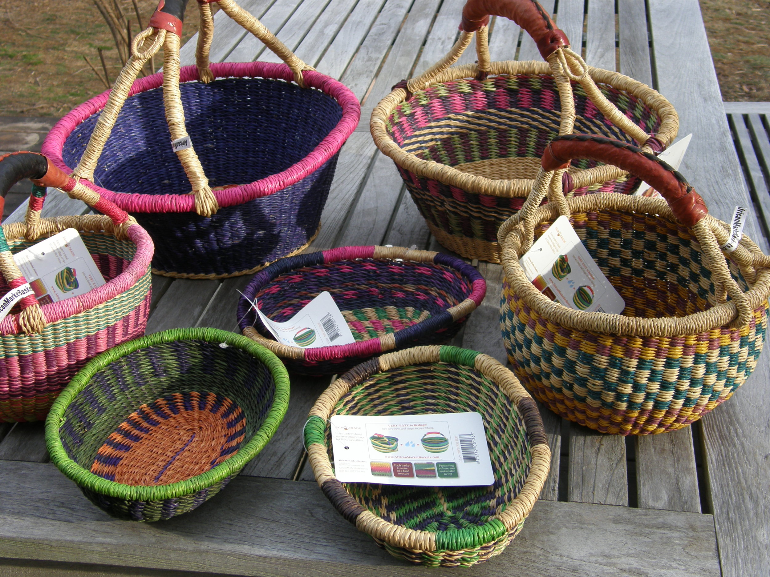 Mini Woven Basket w/ Leather Handle | African Fair Trade Market Basket ...