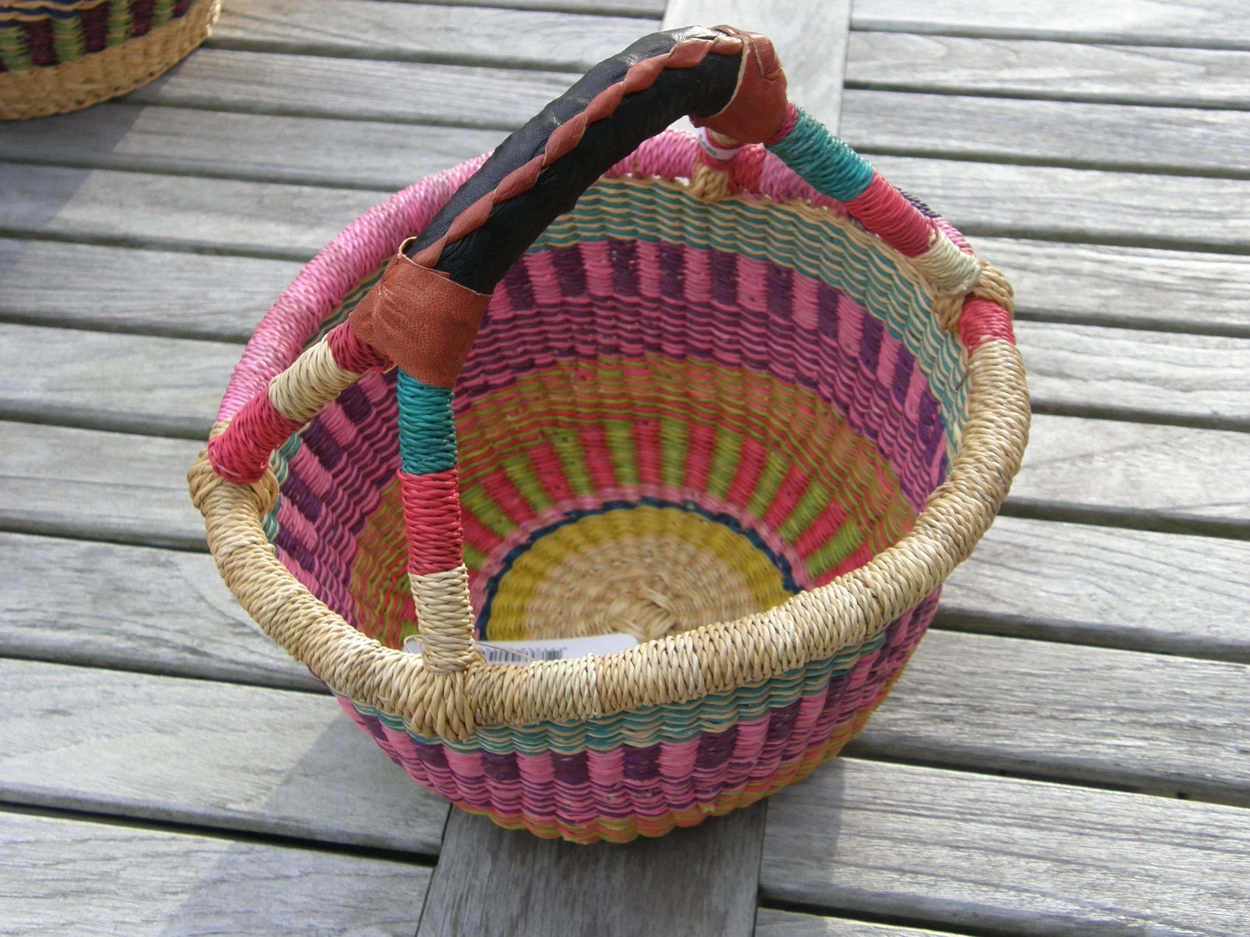 Mini Woven Basket w/ Leather Handle | African Fair Trade Market Basket