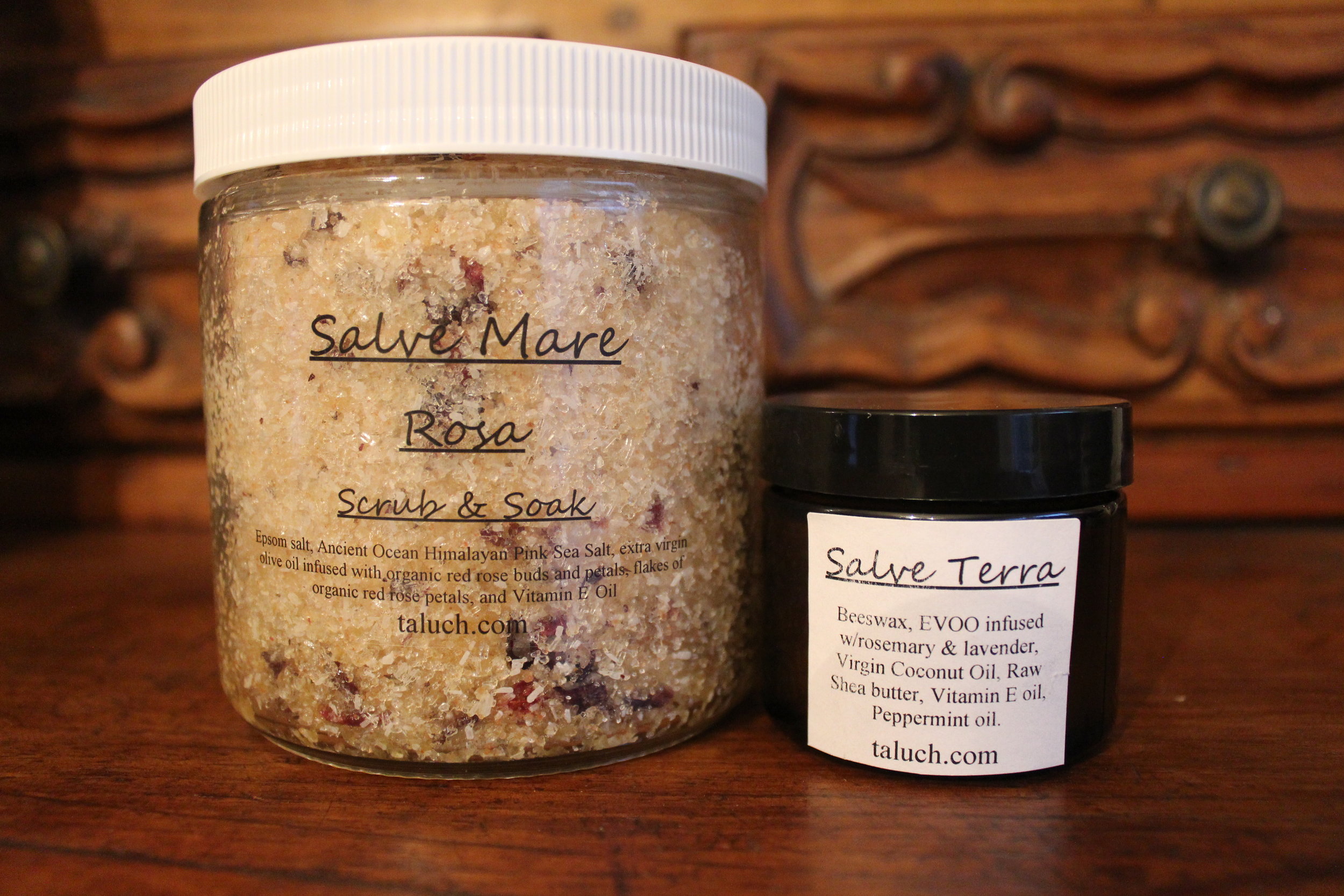 Salve Mare "Rosa" Sea Salt Body Scrub & Salve Terra for hands and body