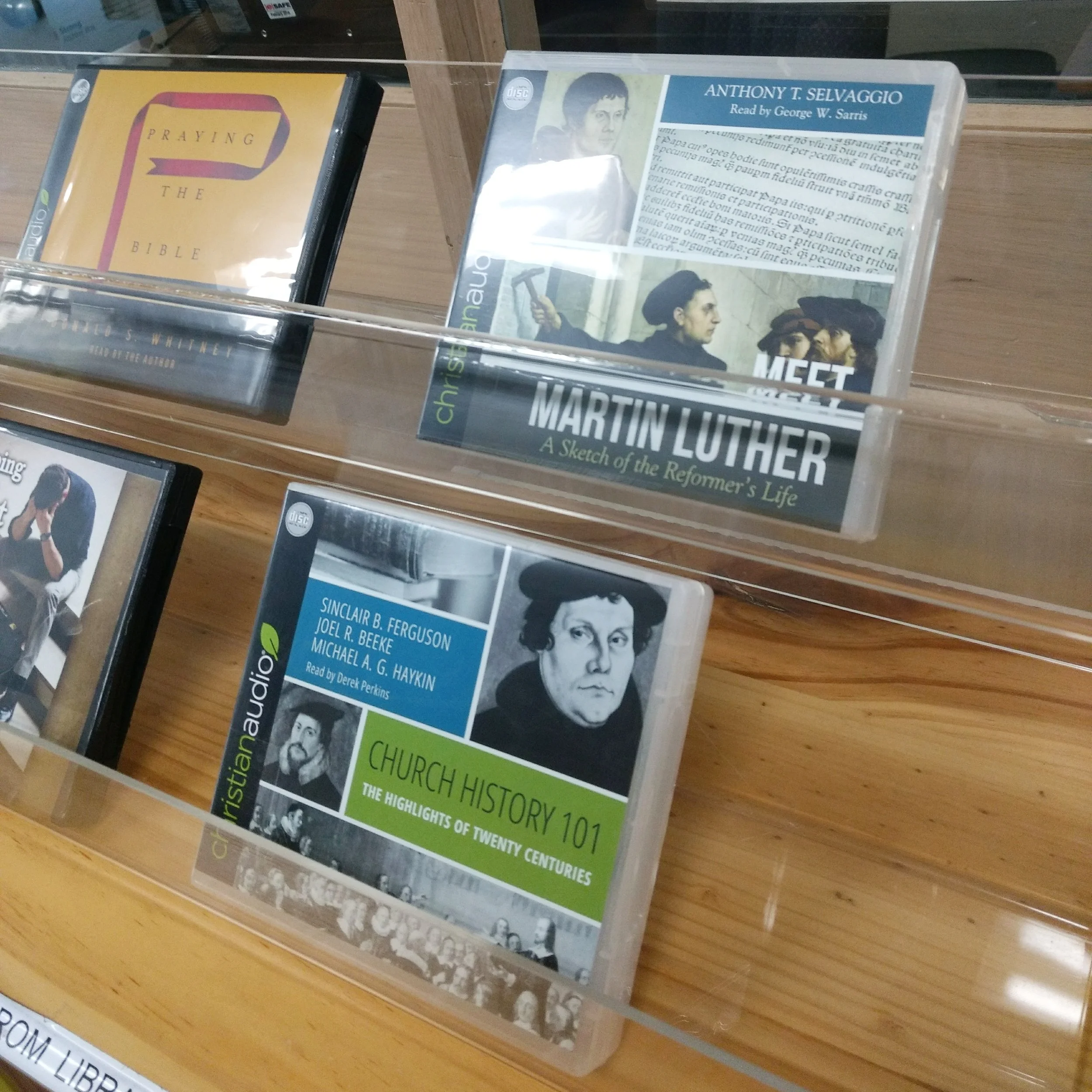 Audio book collection on display