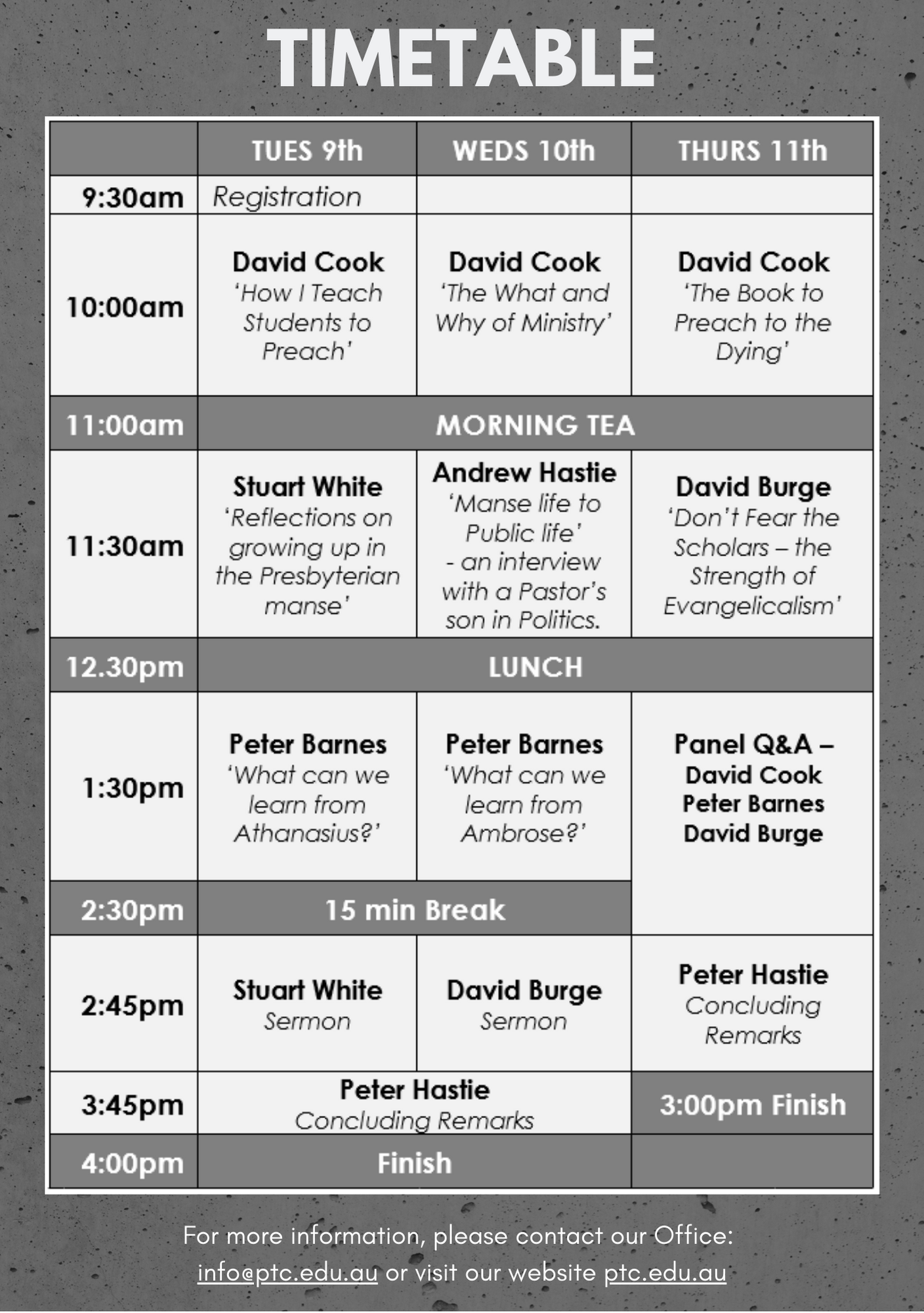 Having trouble viewing the timetable? Download   pdf here