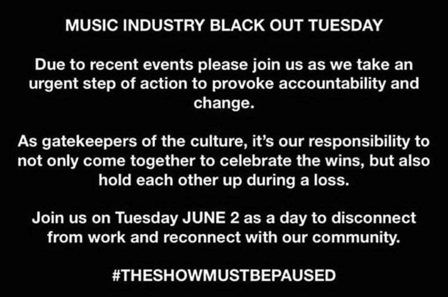 Head For West Records supports both #TheShowMustBePaused and the Black Lives Matter movement. Racism and police brutality is unacceptable. 
#BlackOutTuesday
#TheShowMustBePaused