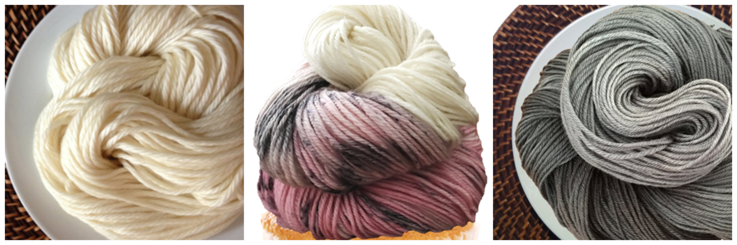 From left to right: Frosting in Vanilla , Speckles in Strawberry Licorice , and Frosting in Earl Grey . or those that feel a little more color-adverse but want to broaden their palette, why not try book-ending two simple neutrals with a speckled yarn between them that adds a subtle pop of color and yet still feels like a neutral? Speckles are a great way to bridge your knitting palette and try out the coolest technique in yarns in your knitting or crochet.