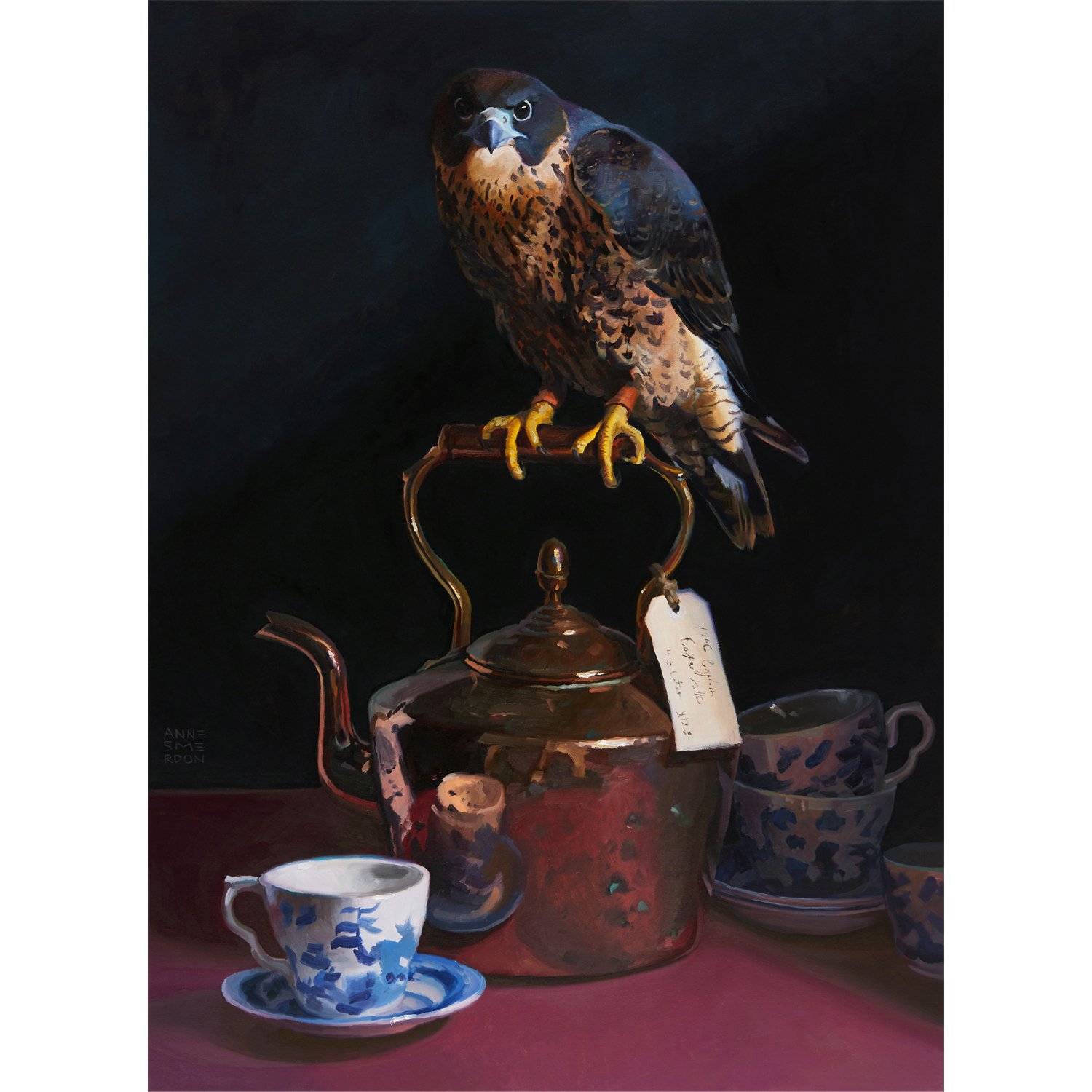 Portia, juvenile female Peregrine Falcon (with 19th century kettle) [SOLD]