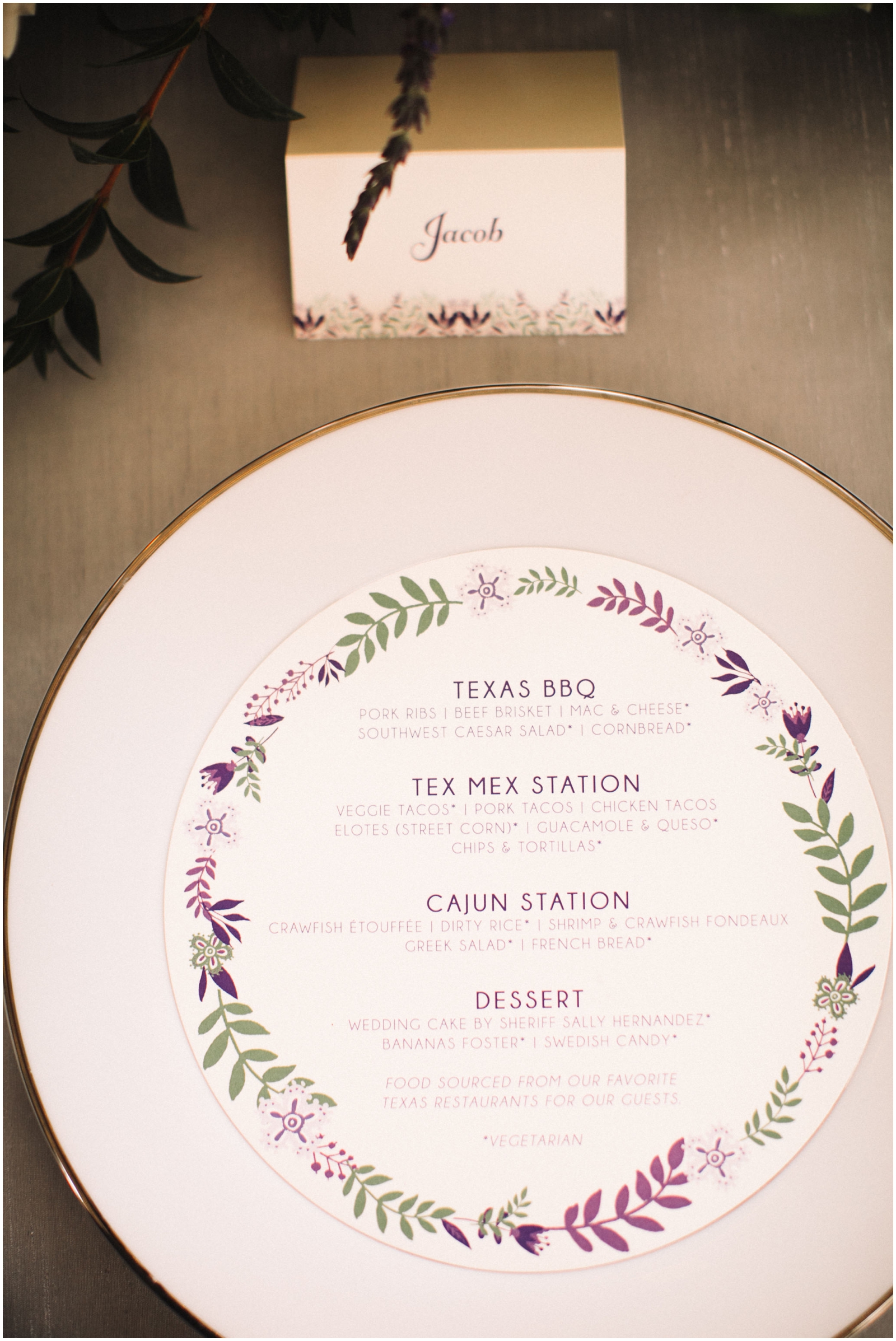  Menu for the Austin Wedding 