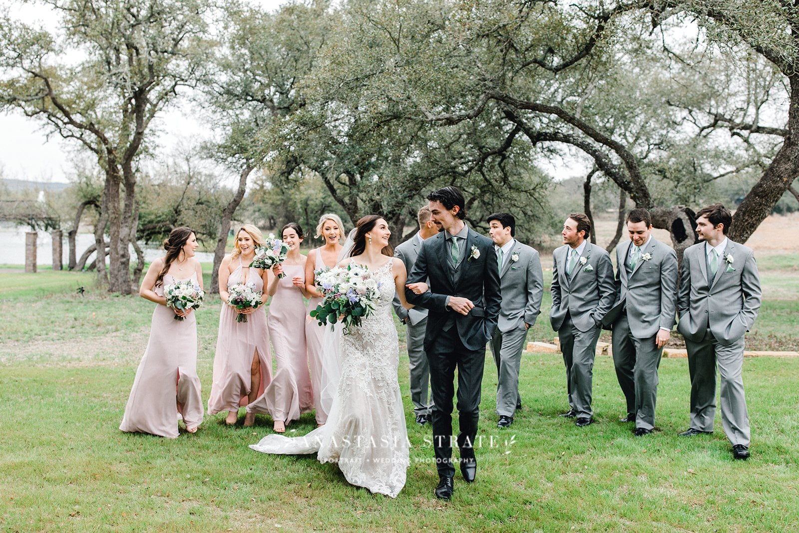  bride and groom with the bridal party 