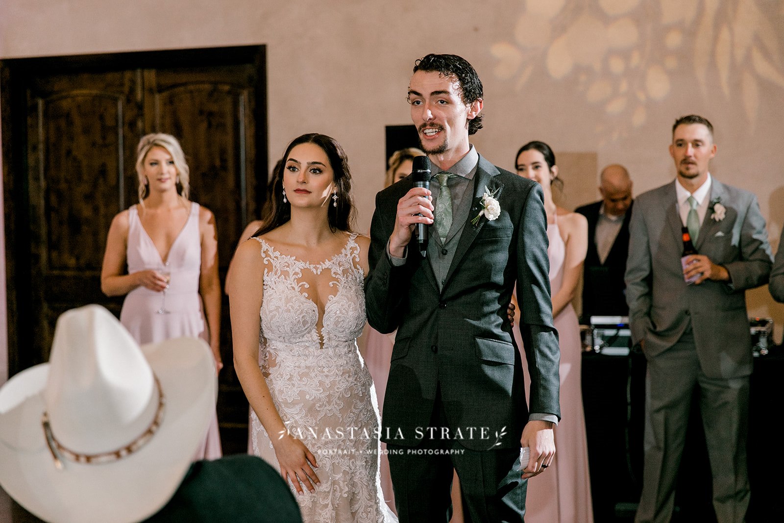 bride and groom making a speech