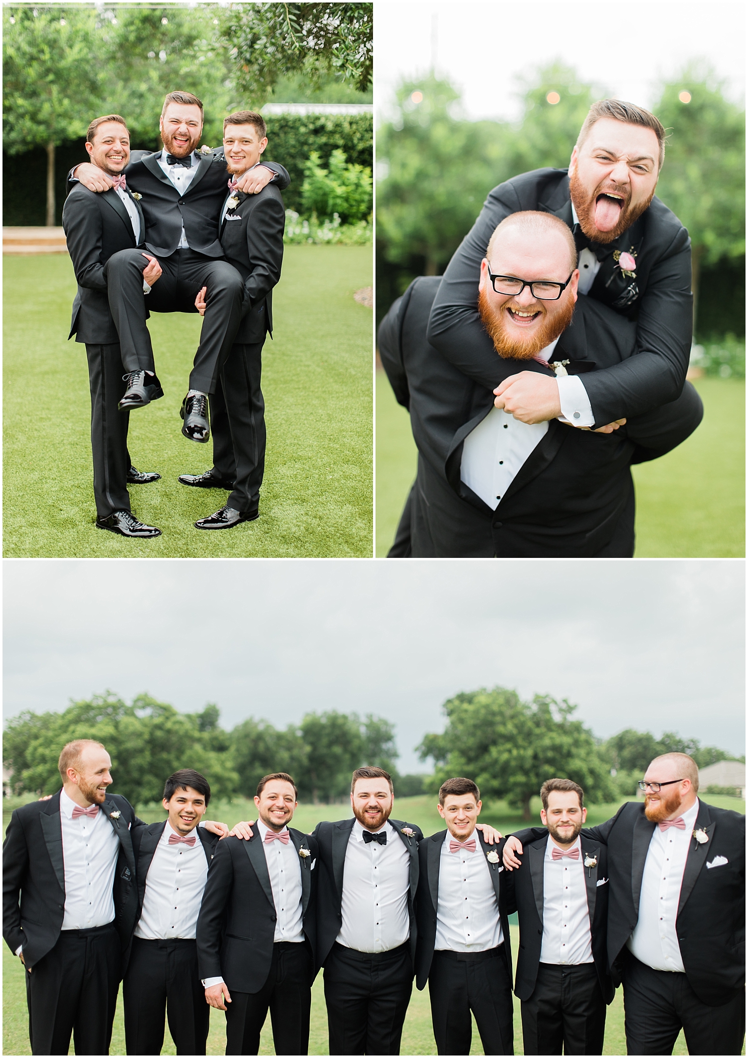 Groom and groomsmen being silly before the wedding 