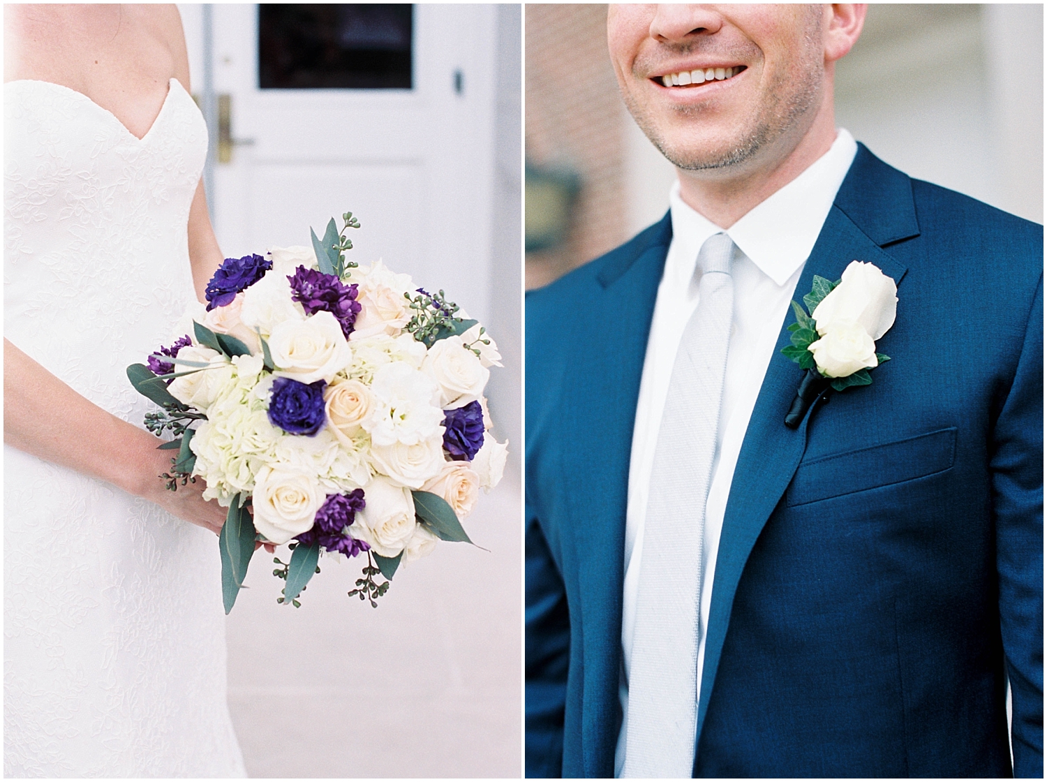  detail shot of the bride’s wedding bouquet and groom’s look 