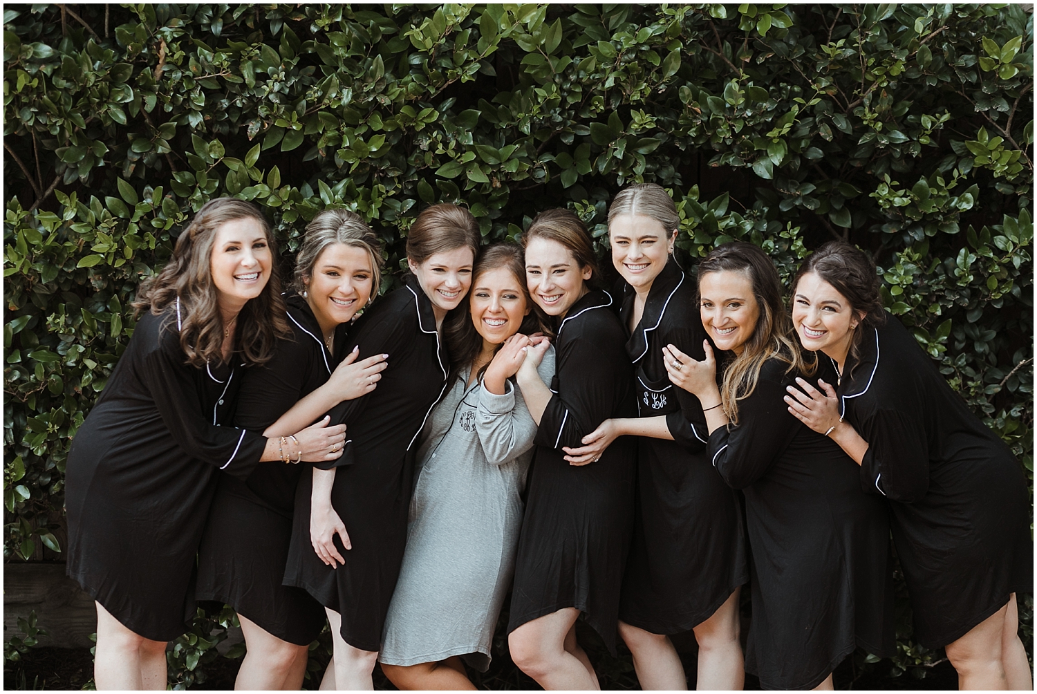 bride and her bridesmaids before the Houston wedding