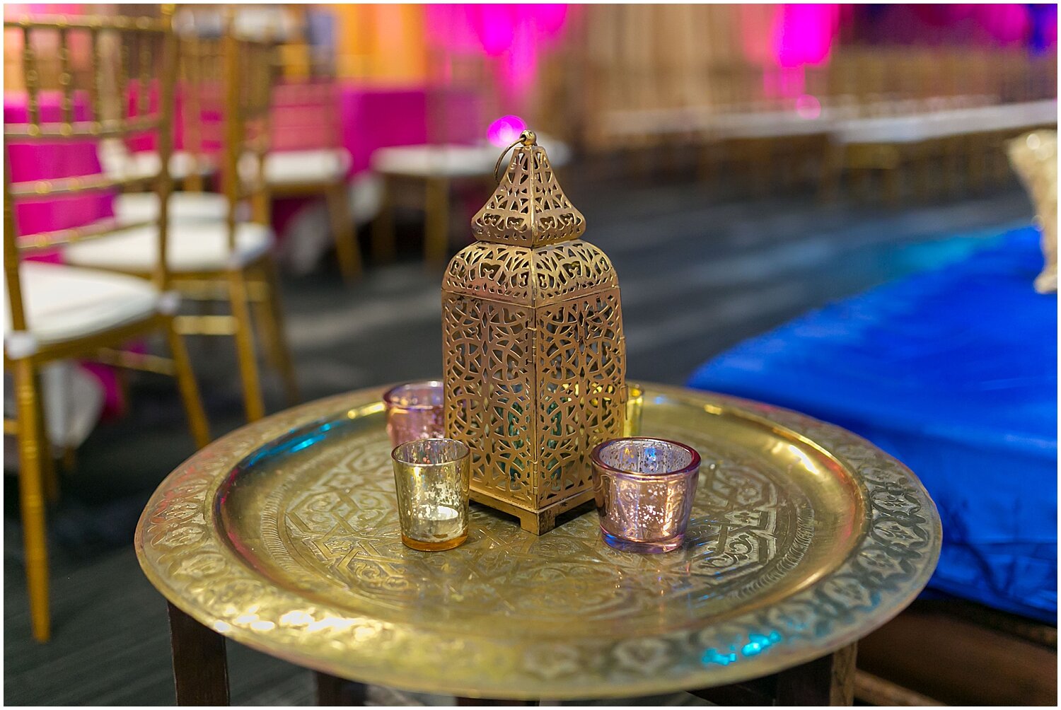  gold lantern decor at Indian wedding 