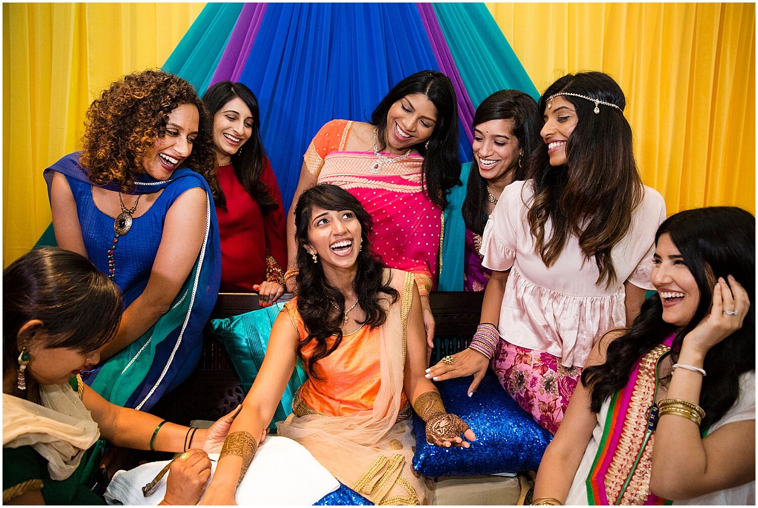  Indian bride with her bridesmaids 