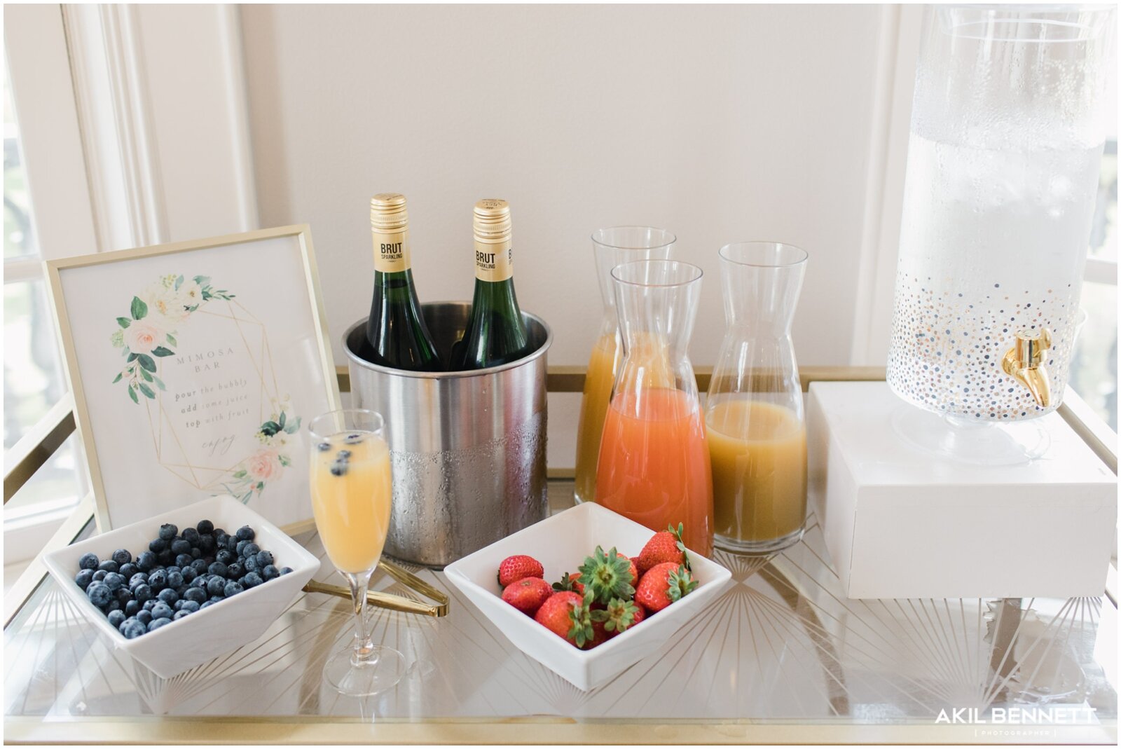 mimosas and fruit for the bride and bridesmaids before the wedding 