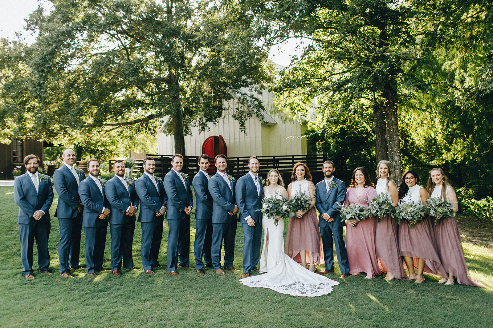  bride and groom with the bridal party 