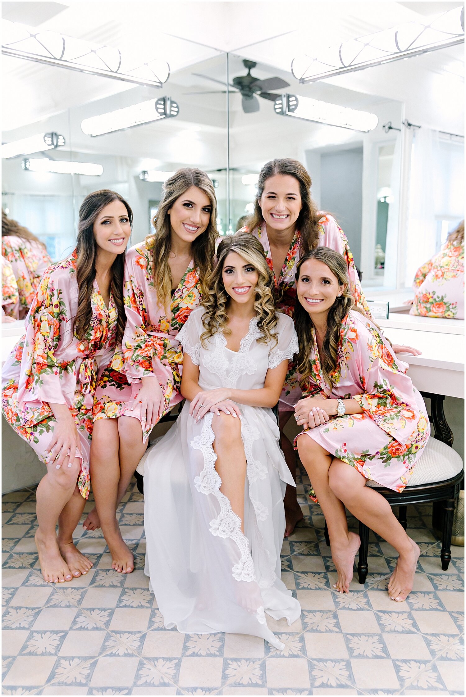  bride and bridesmaids getting ready for the wedding in Villa Antonia 