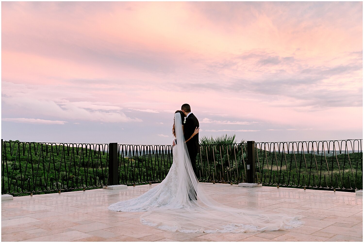  bride and groom during sunset in Austin 