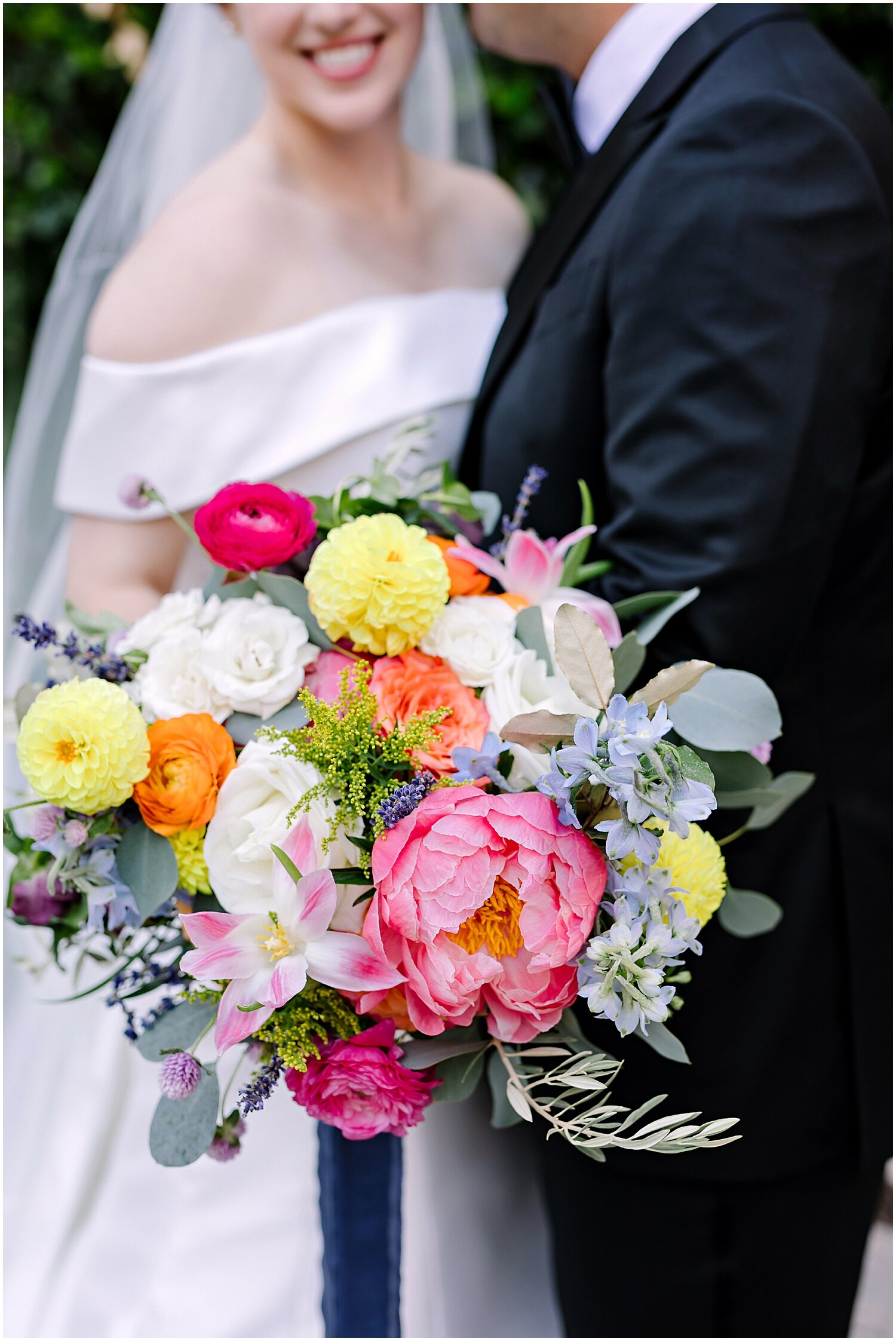  bride’s colorful wedding bouquet 