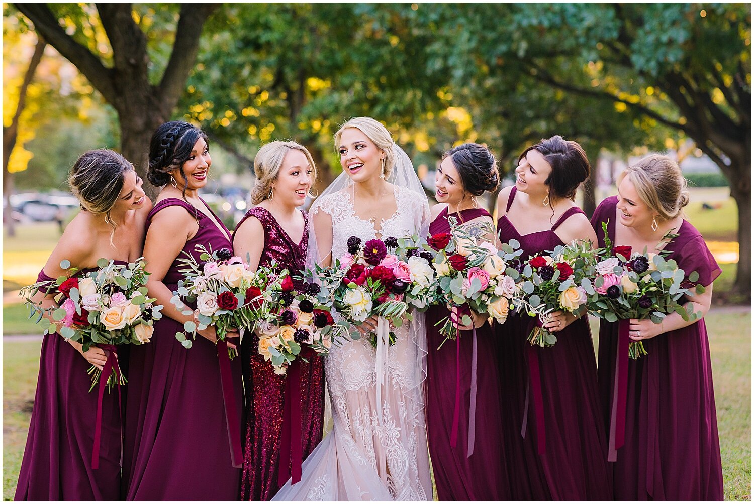  bridesmaids holding their bridal bouquets 