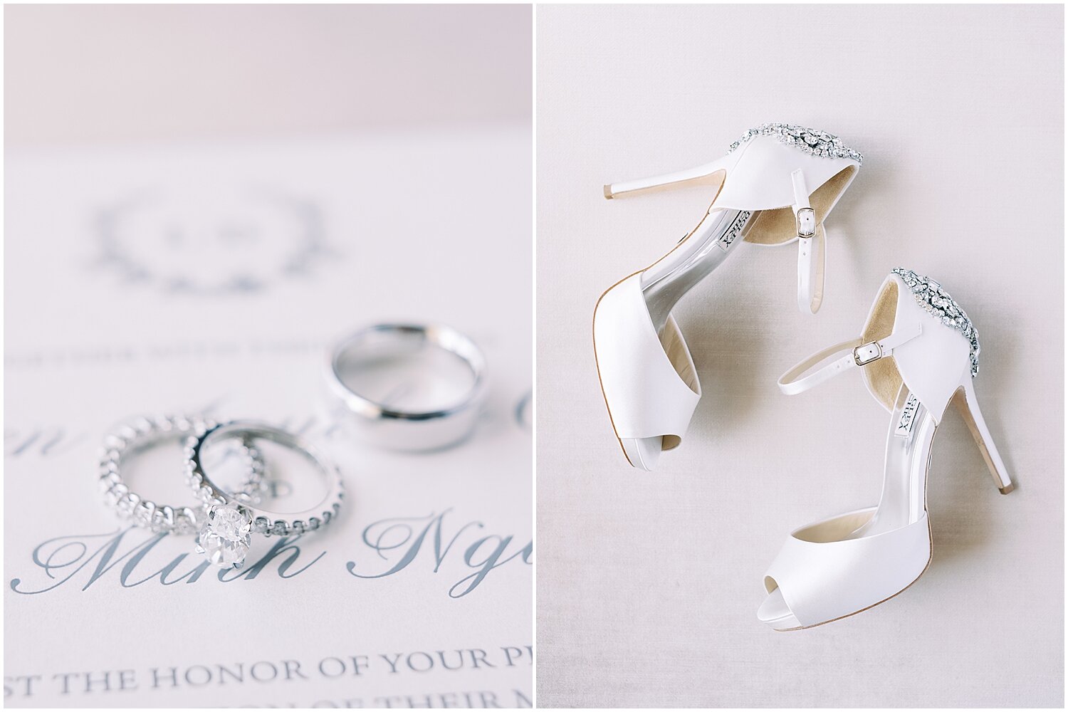  bride’s wedding shoes and wedding rings 