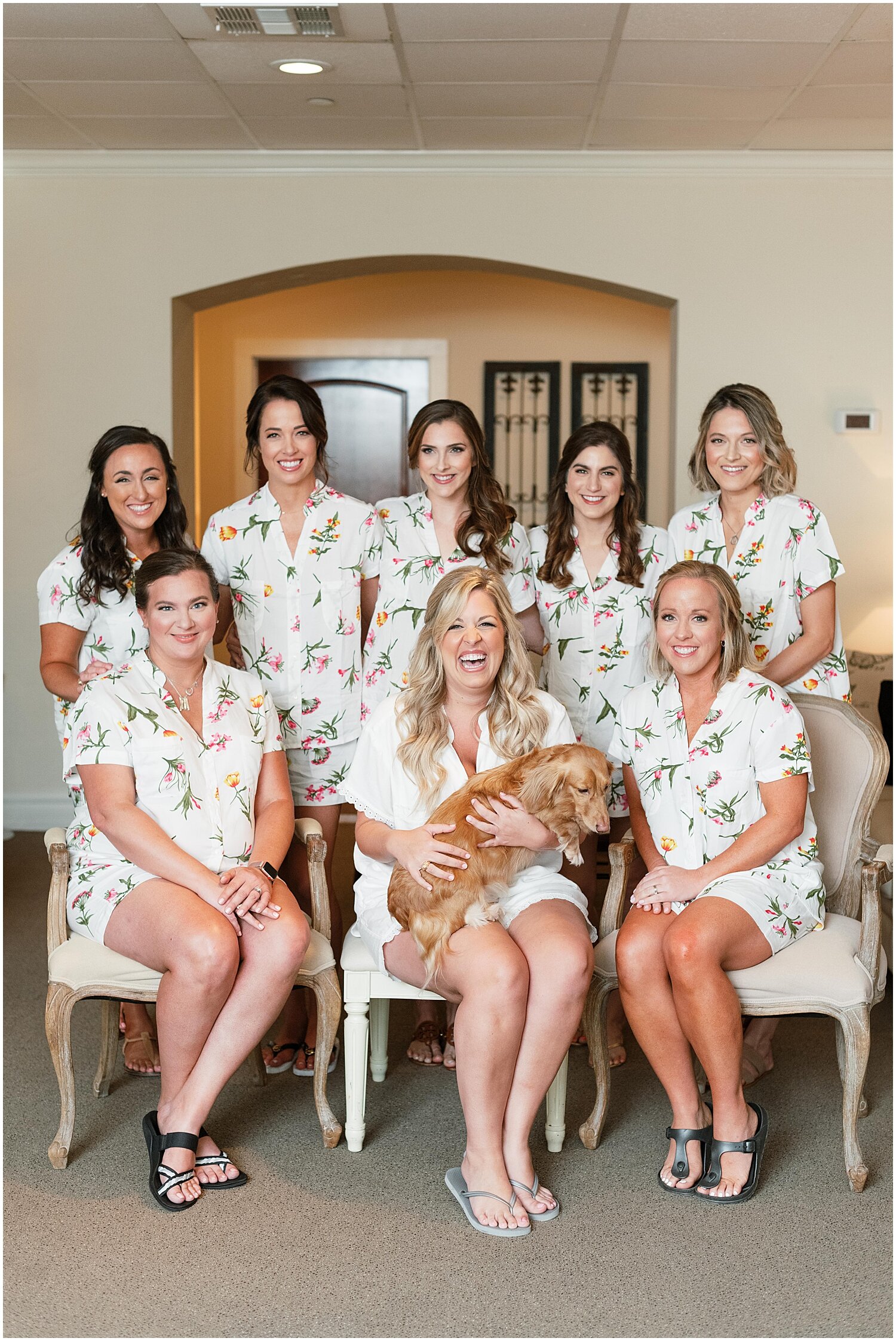  bride with her bridesmaids before the wedding  