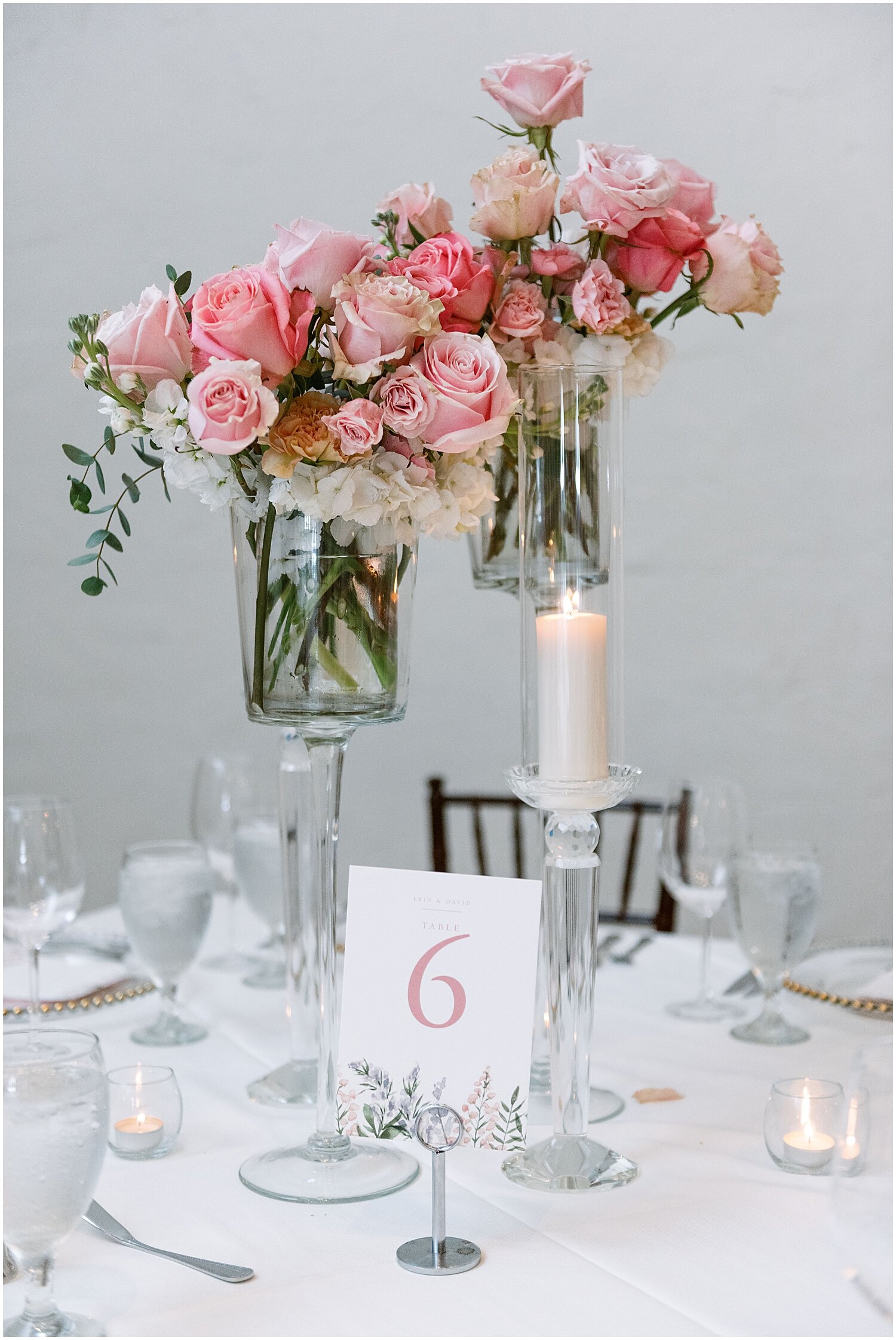  floral centerpieces with pink tones 