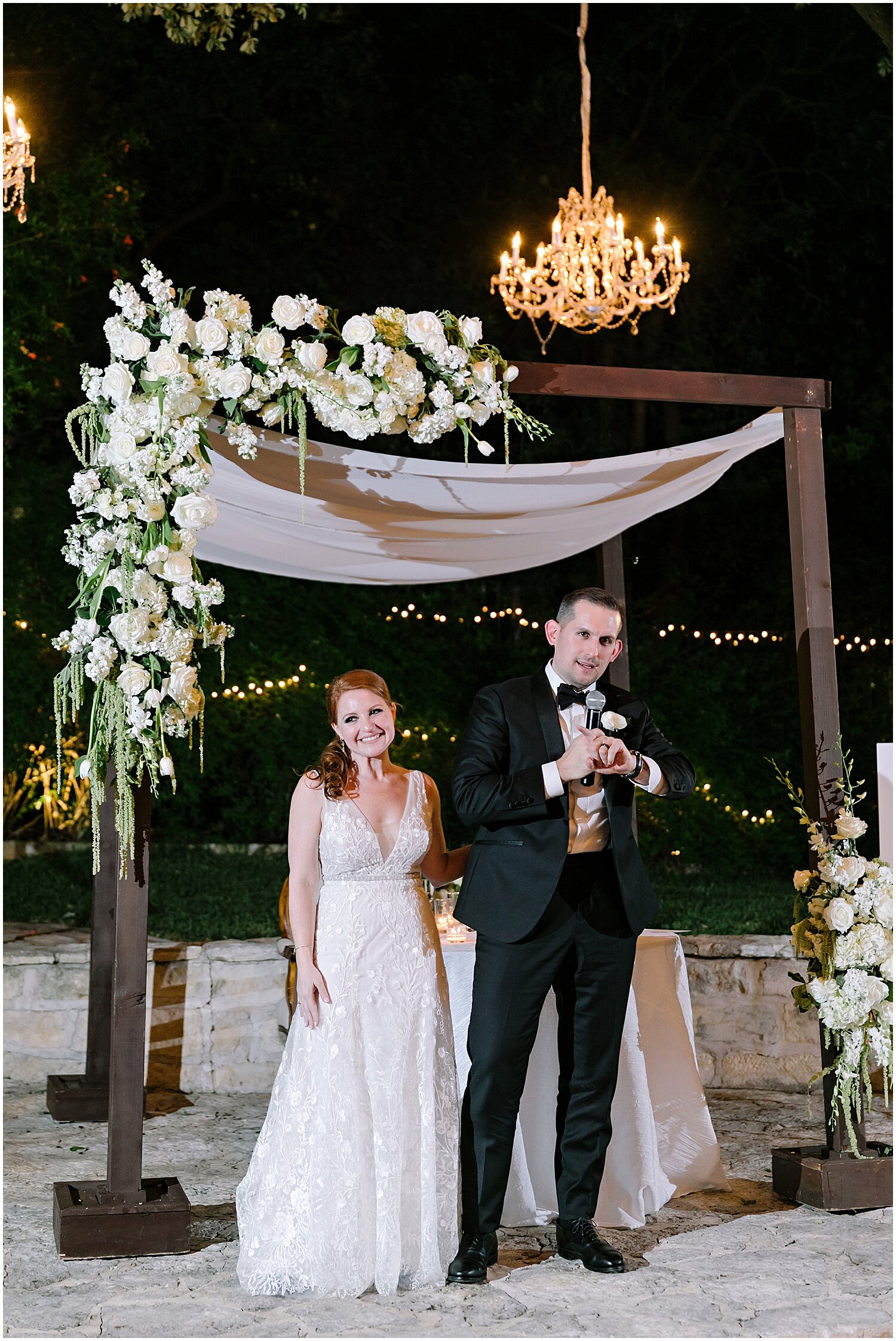  bride and groom making a speech  