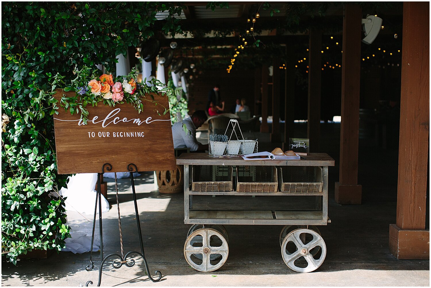  wooden welcome sign for the wedding reception 