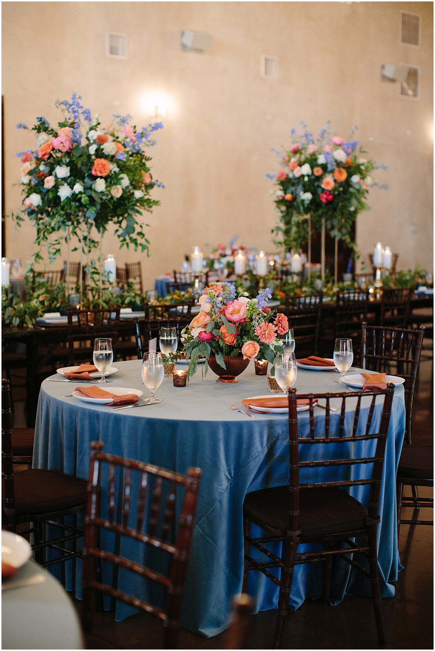  blue and orange wedding tablescape 