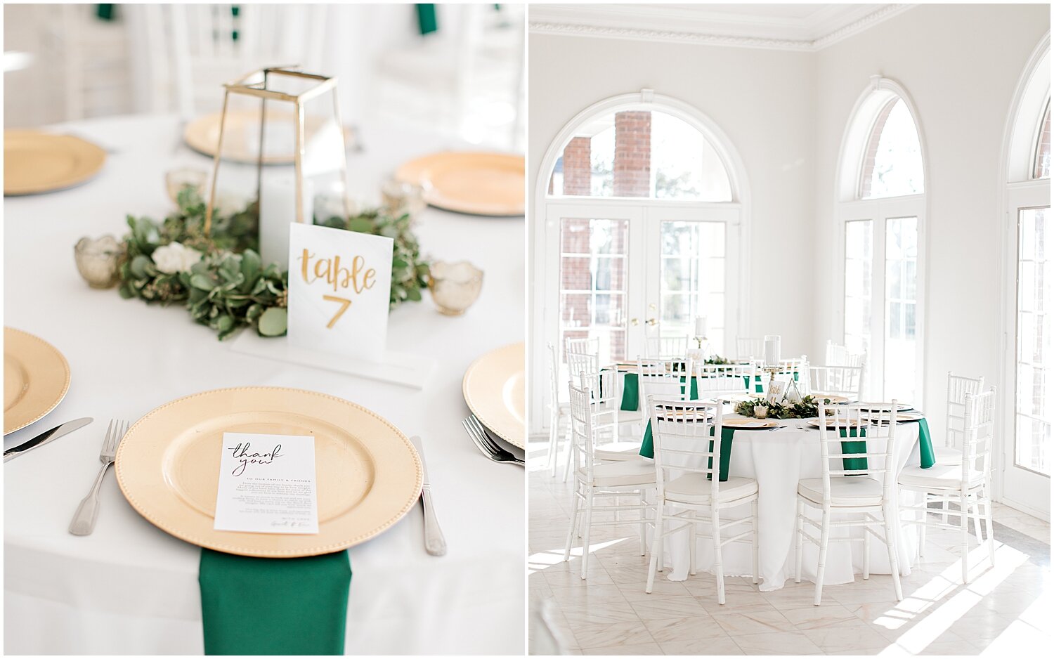  white, green and gold tablescape  