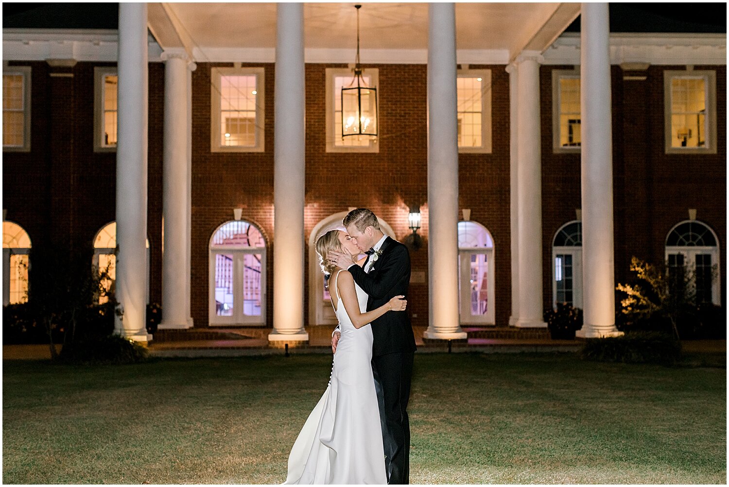  bride and groom in front of their venue in Texas 