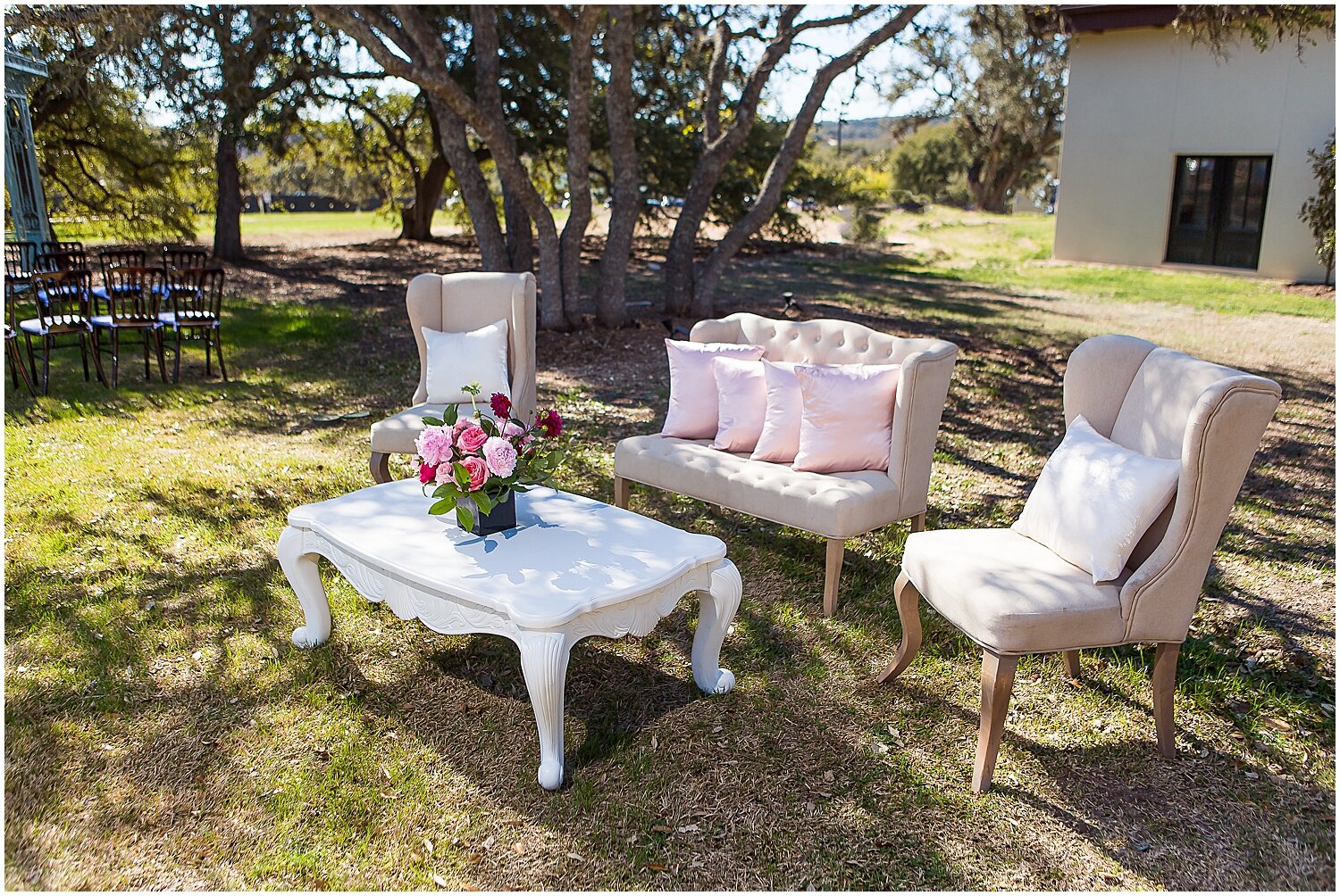  Hang out section with couches, chairs, and floral decor 