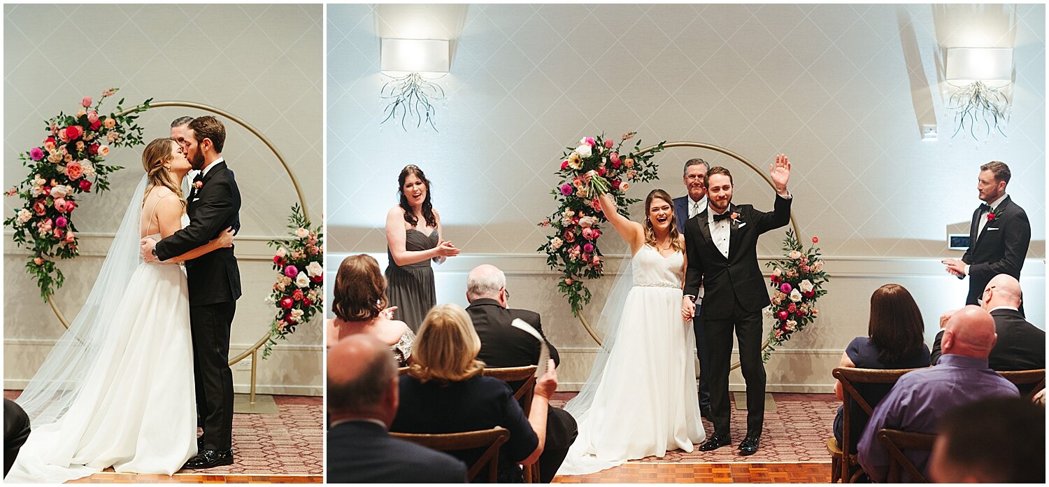  bride and groom say I do at their Houston Wedding ceremony in Hotel Zaza 