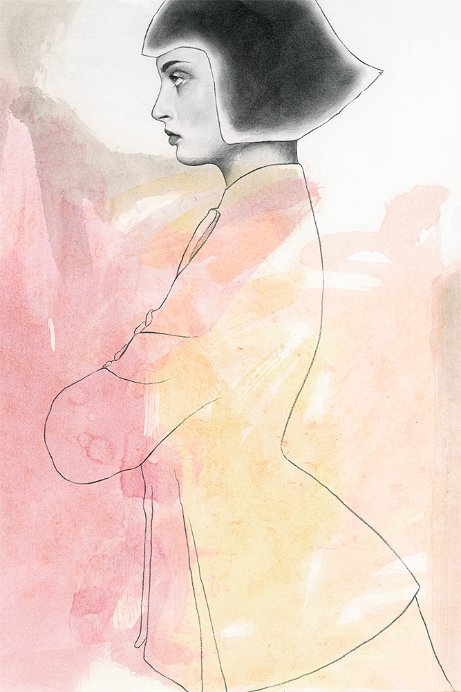  Woman in Profile  
Pencil, graphite powder, watercolor on board.