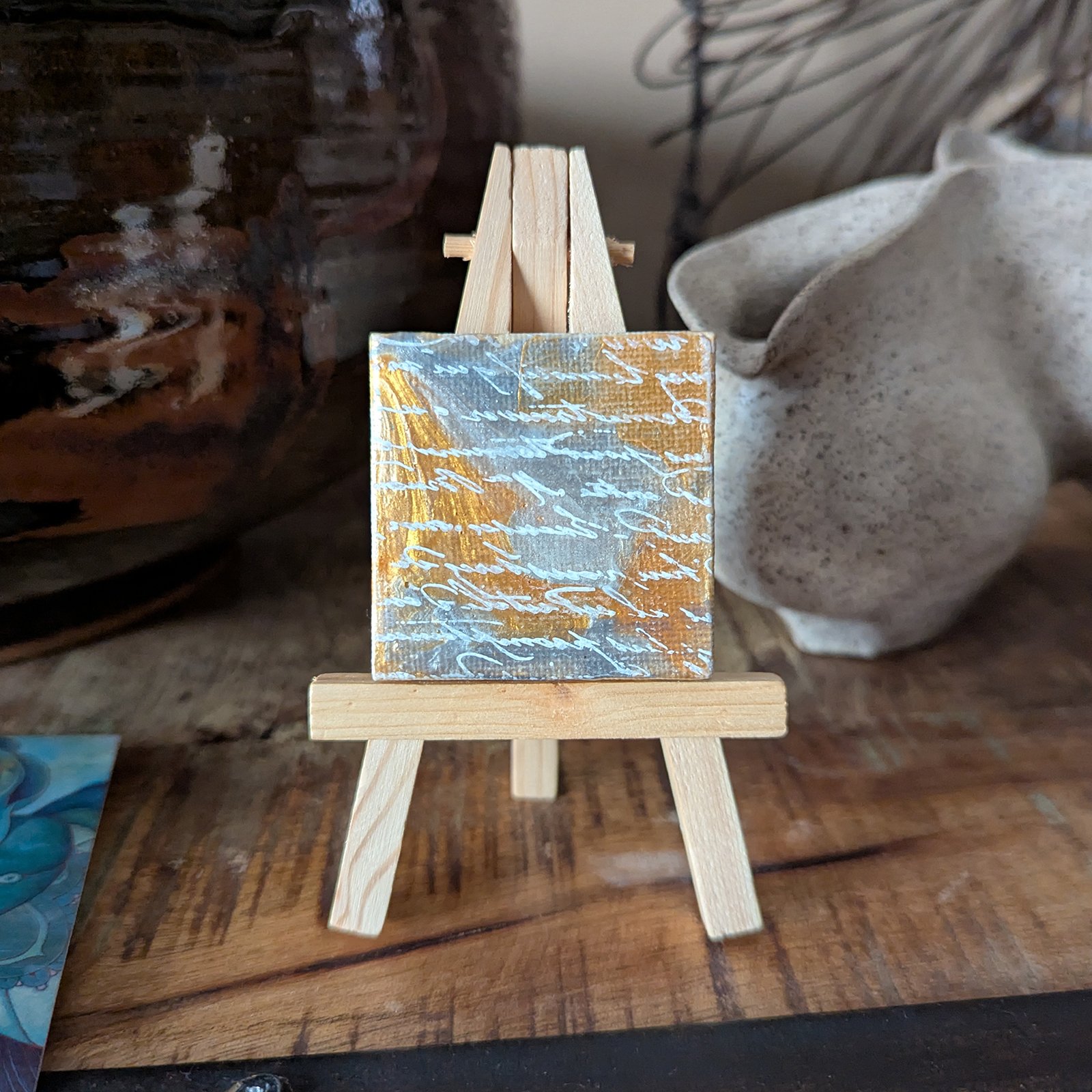 Tiny Silver/Gold Painting with Easel