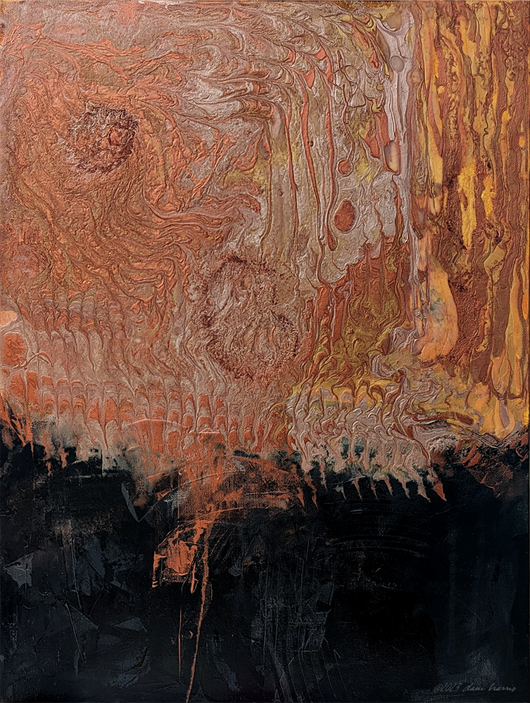  T Monk  
Black, copper acrylic on canvas. 18' x 24"
