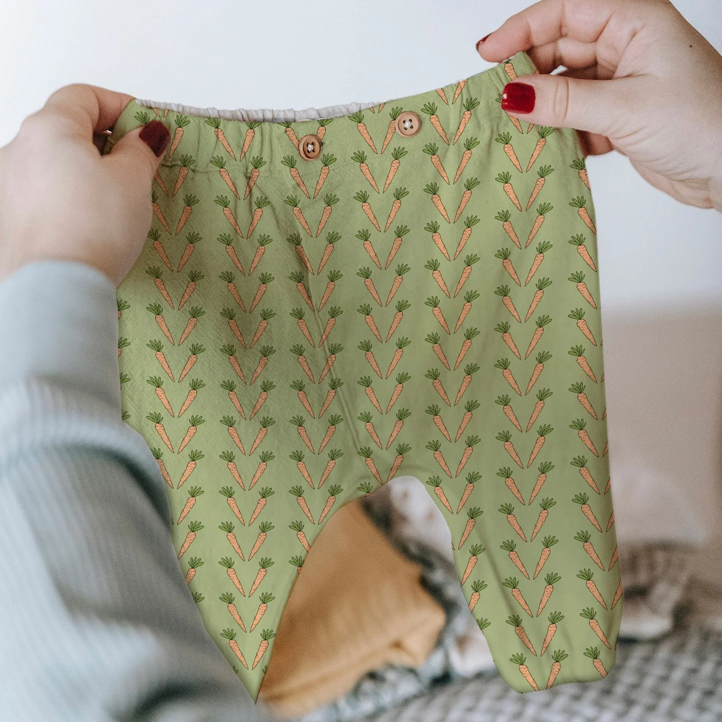 Baby pants in Herringbone Carrots - light green by Beala™ Designs' artist Teresa