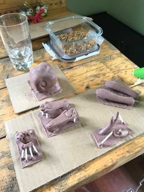 Body parts getting ready to be molded in silicone