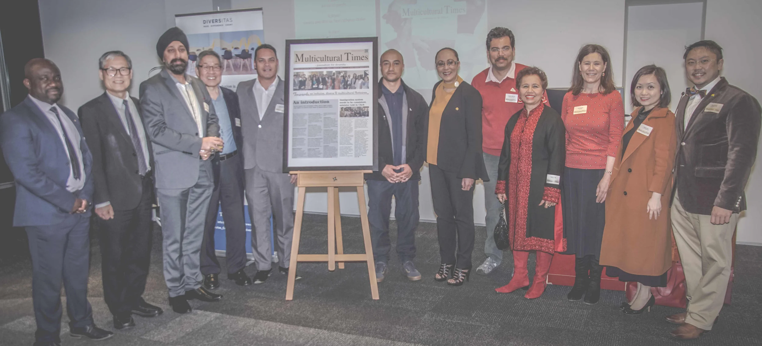 Jenny Salesa (centre), Minister for Ethnic Communities, at Multicultural Times launch event held in Auckland University of Technology on August 9. Also present were community leaders, the newspaper’s team, and Advisory Board members. The common theme of the evening was - an increasingly multicultural New Zealand, needs a multicultural media, where voices of all the 200 plus communities, including Māori and Pakeha, are heard. A New Zealand where no one is voiceless, where no one is invisible, and where journalism is for diversity. ( picture credit Steven Wong )