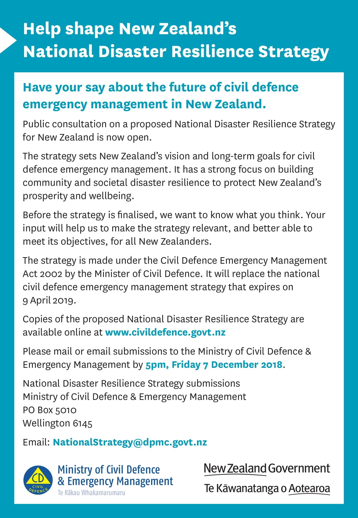 Help shape New Zealand’s National Disaster Resilience Strategy