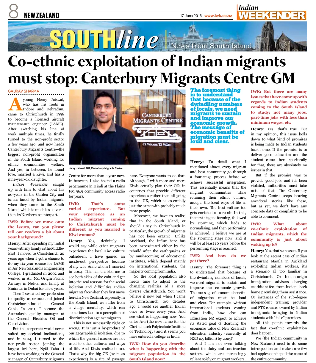 Co-ethnic exploitation of Indian migrants must stop: Canterbury Migrants Centre GM