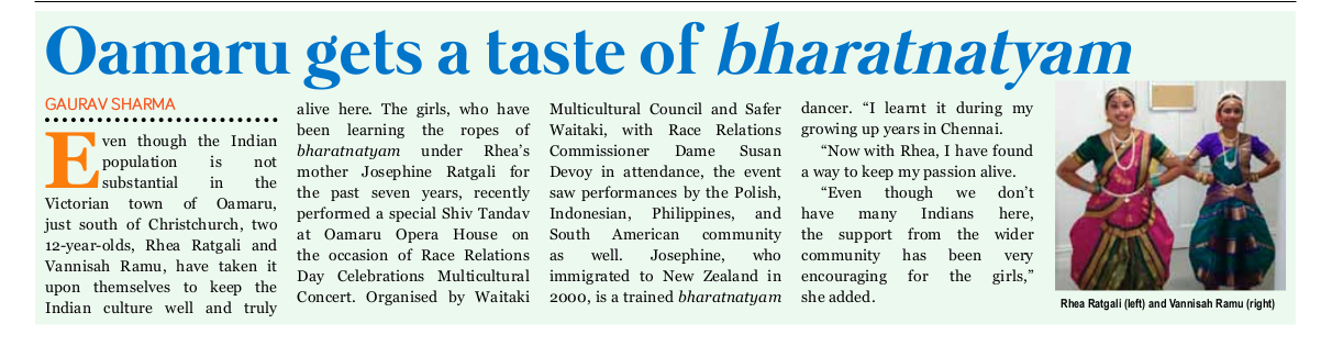 Oamaru gets a taste of Bharatnatyam